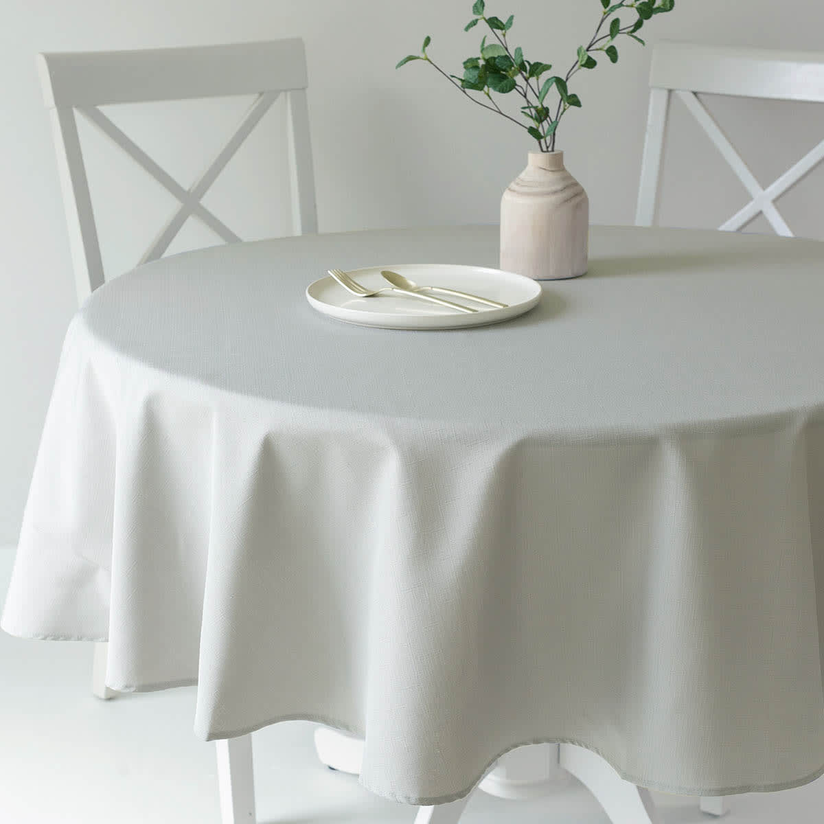 Basics Solid Fog Round Tablecloth, 70"