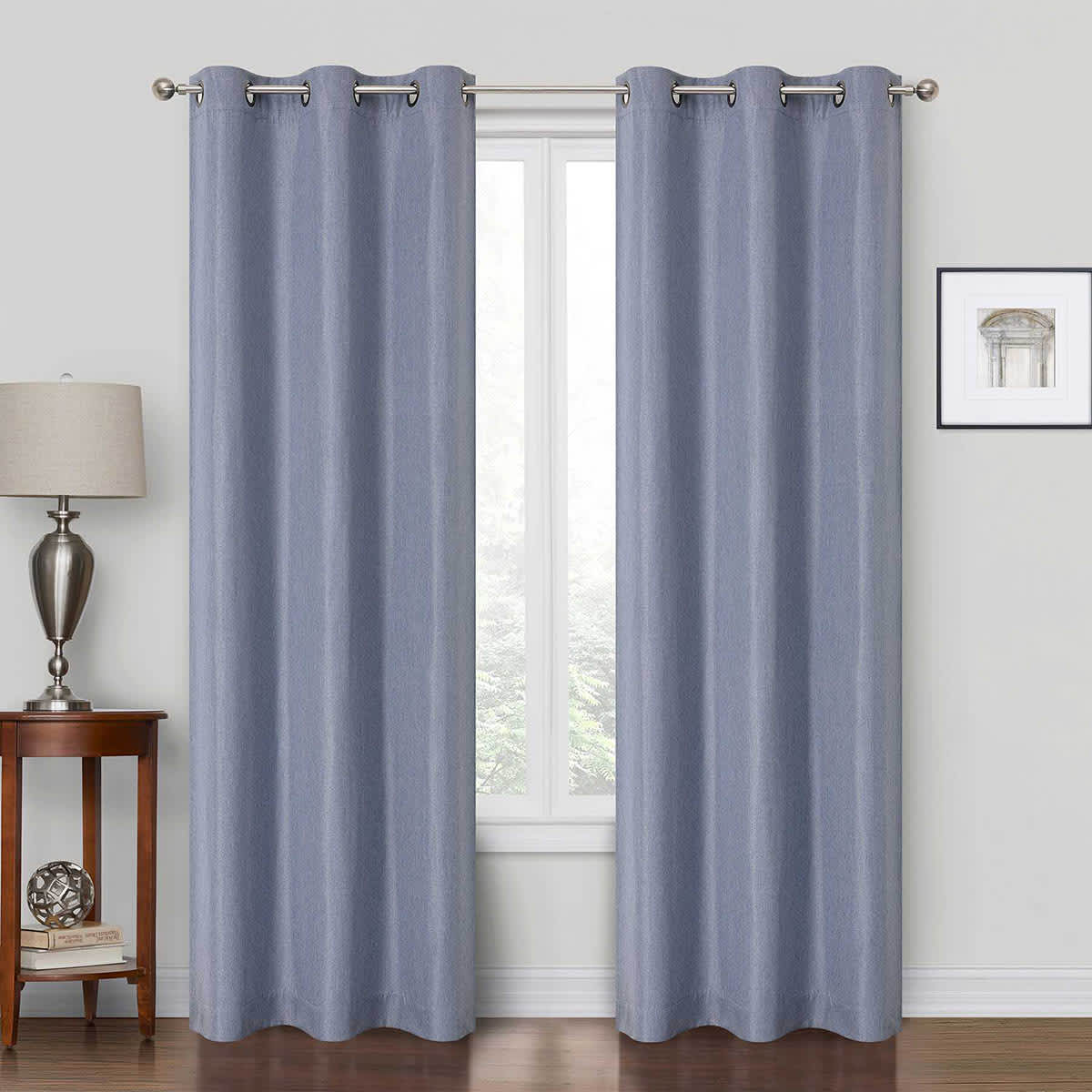 Rockwell Solid Blue Blackout Grommet Curtain Panel, 84"
