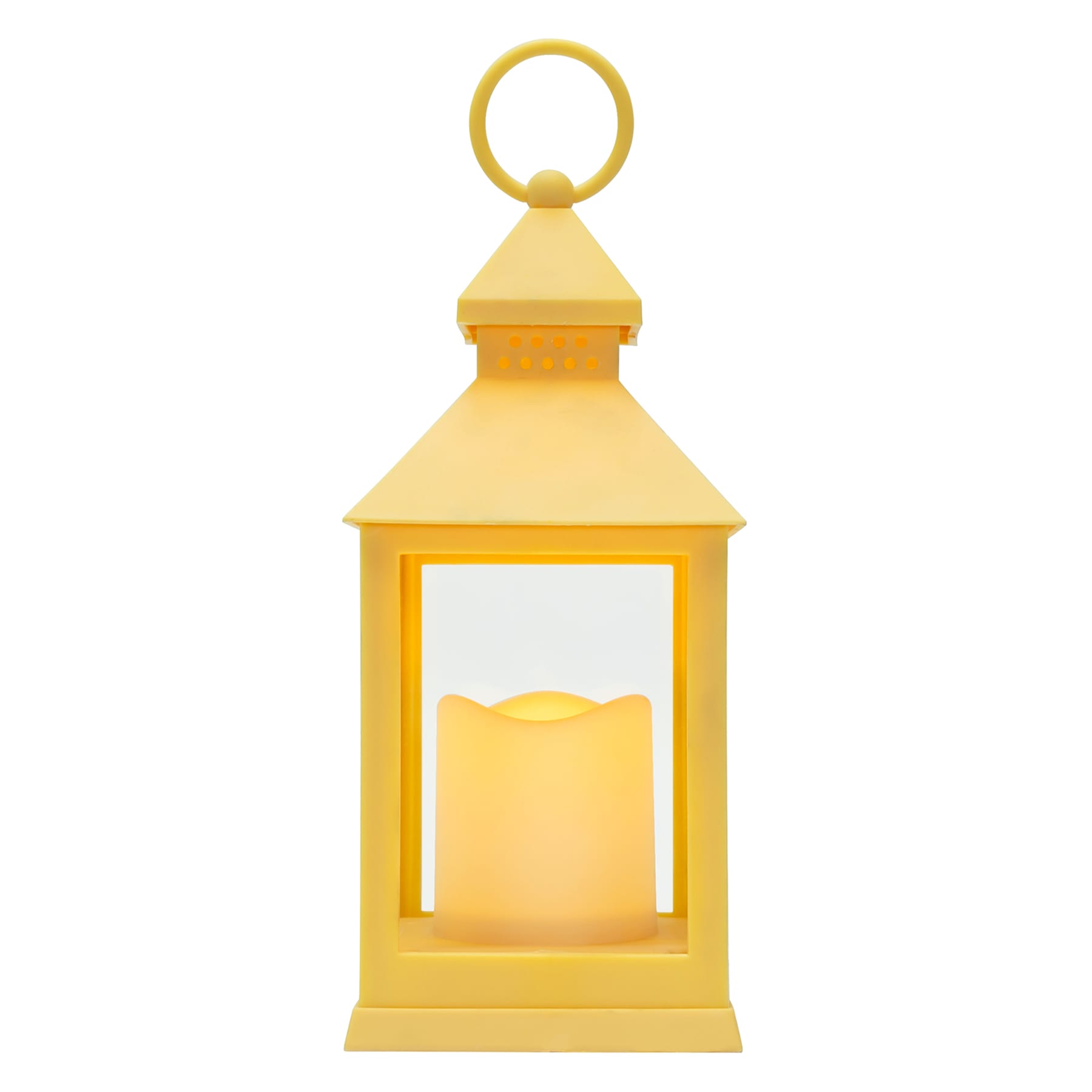 Yellow LED Outdoor Lantern With Timer, 10"