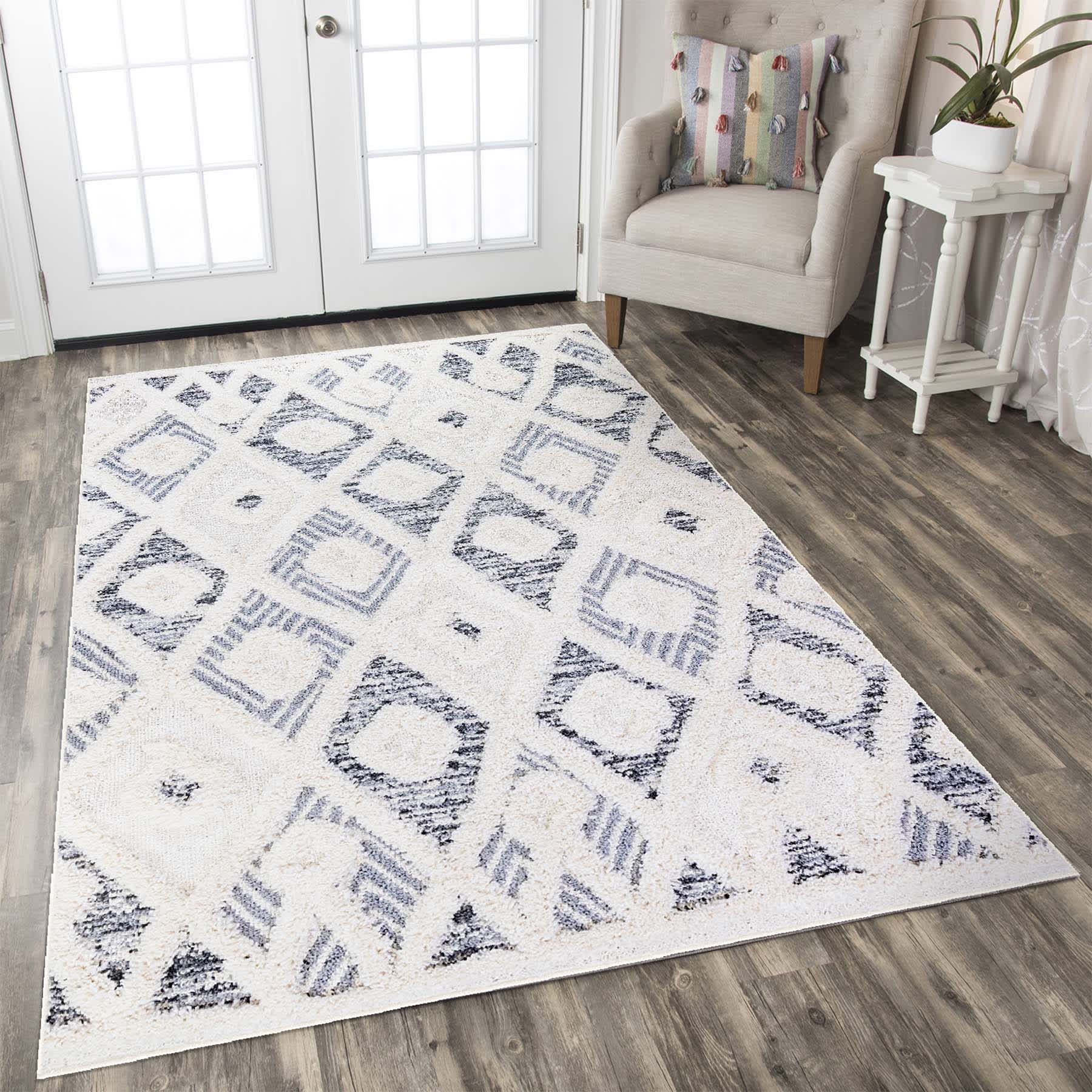 (B712) Found & Fable Gloria Cream Diamond Design Runner, 2x4