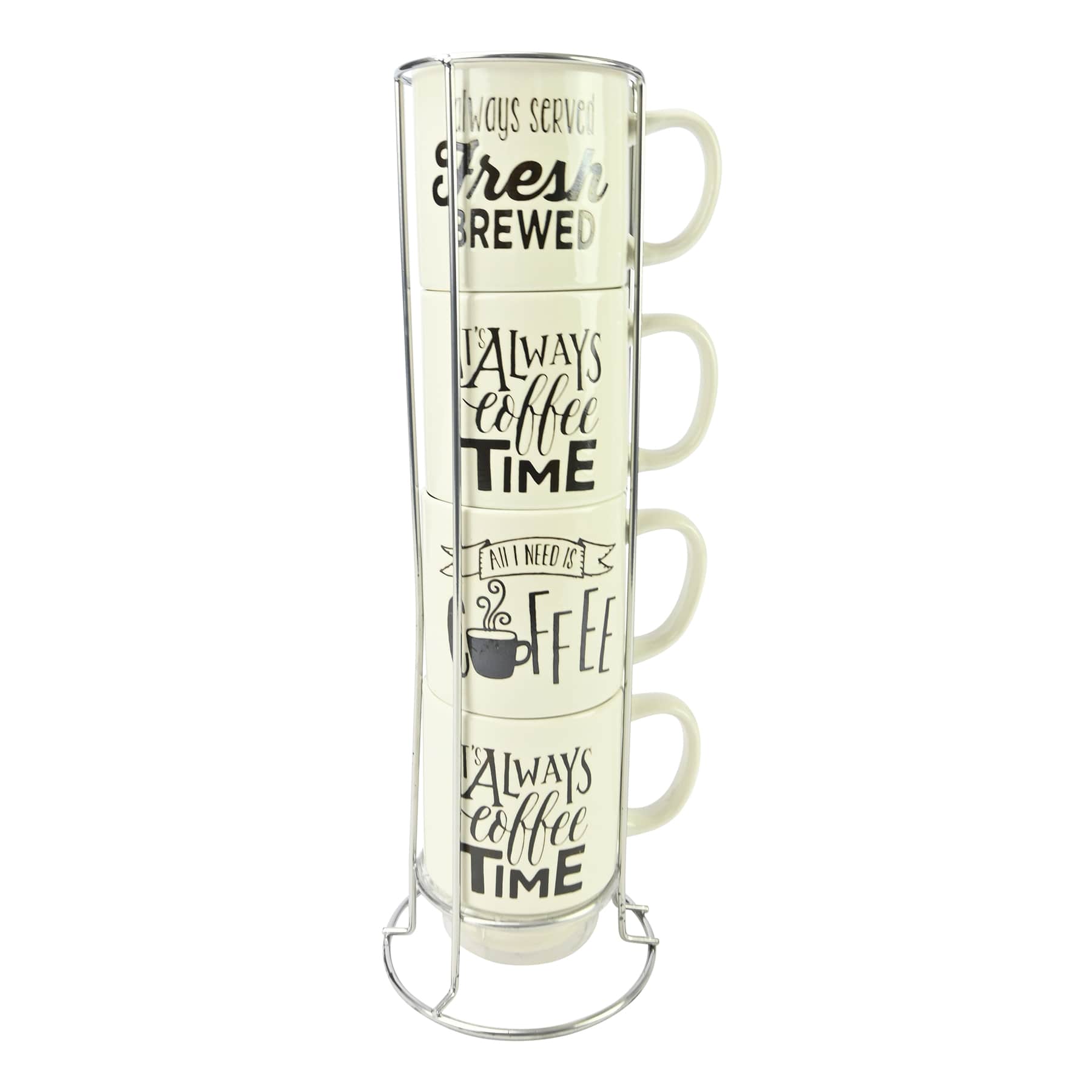 Set of 4 Stacked Coffee Sayings Mugs, 14oz