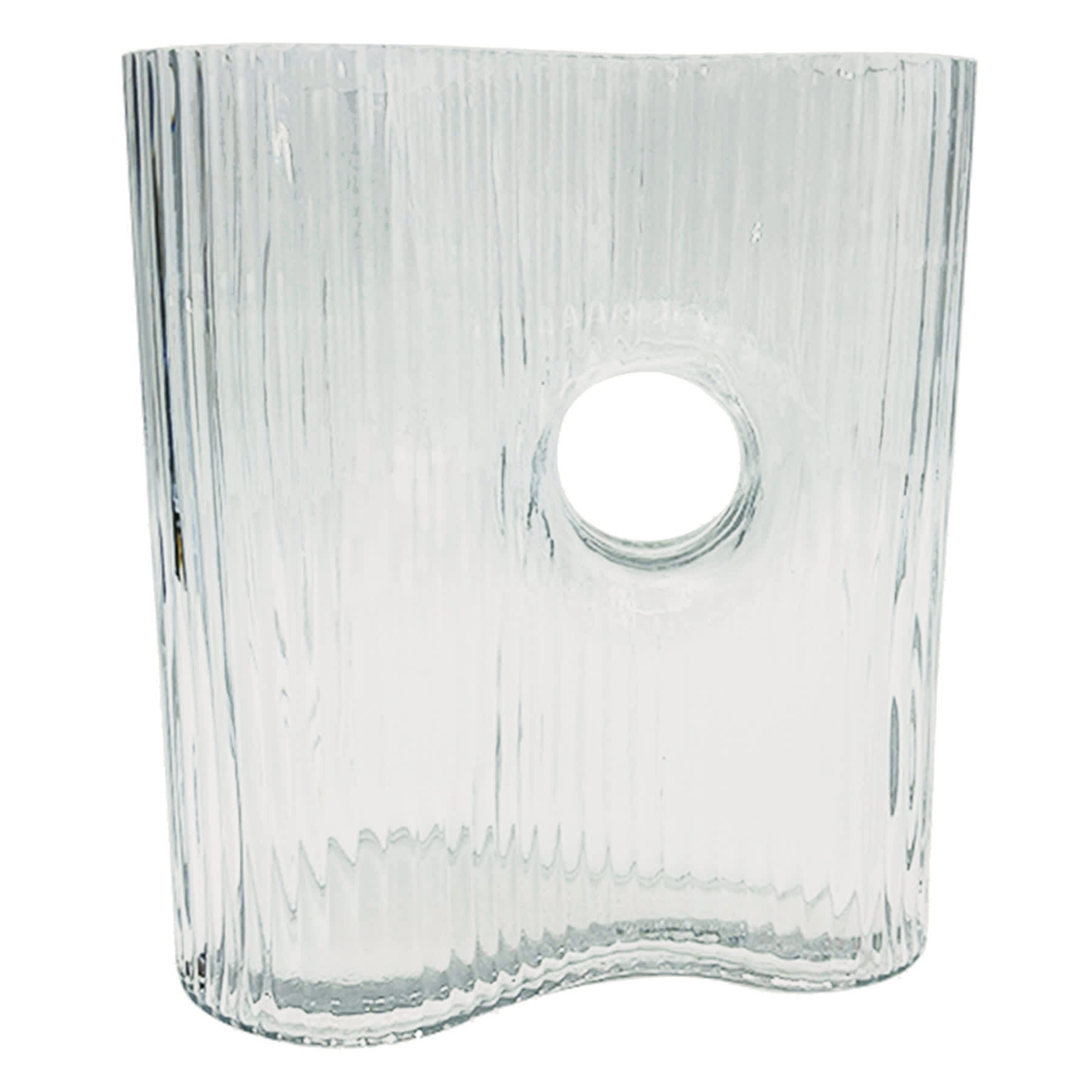 Clear Ribbed Glass Vase, 7"