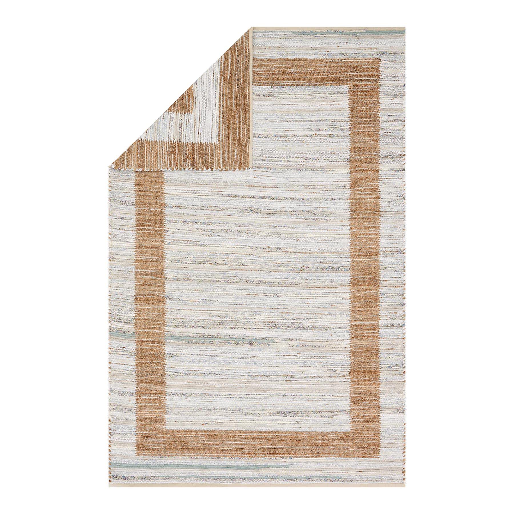 (B312) Henning Hand Woven Cotton & Jute Ivory Chindi Area Rug, 5x7