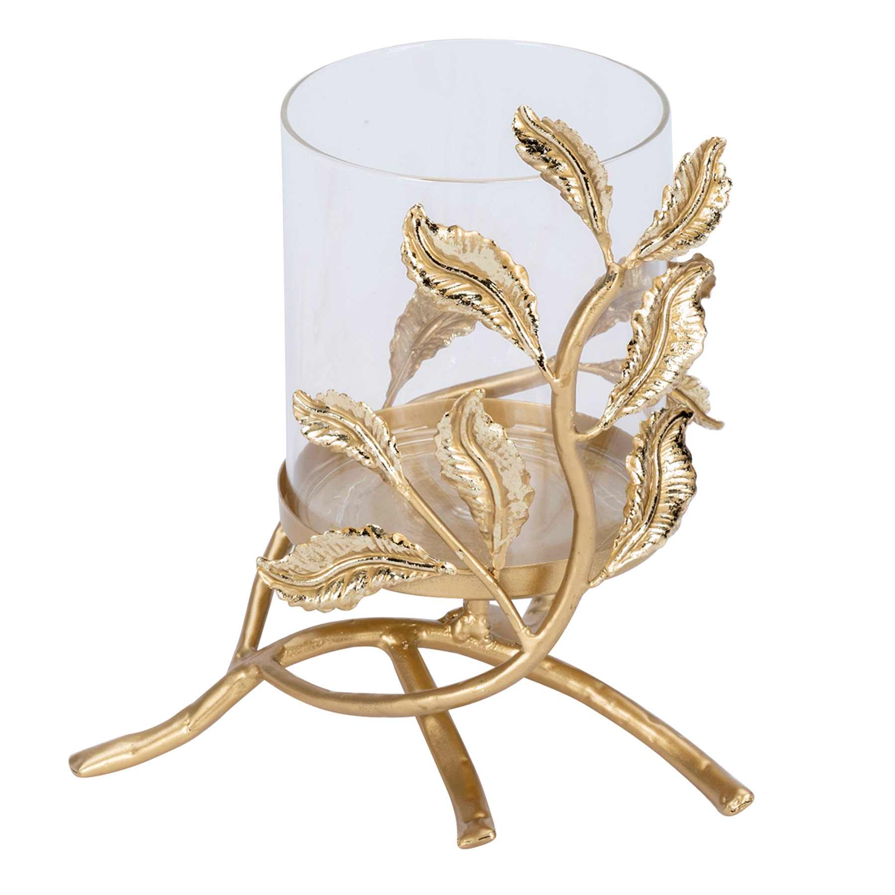 Providence Gold Metal Leaves & Glass Candle Holder, 8"