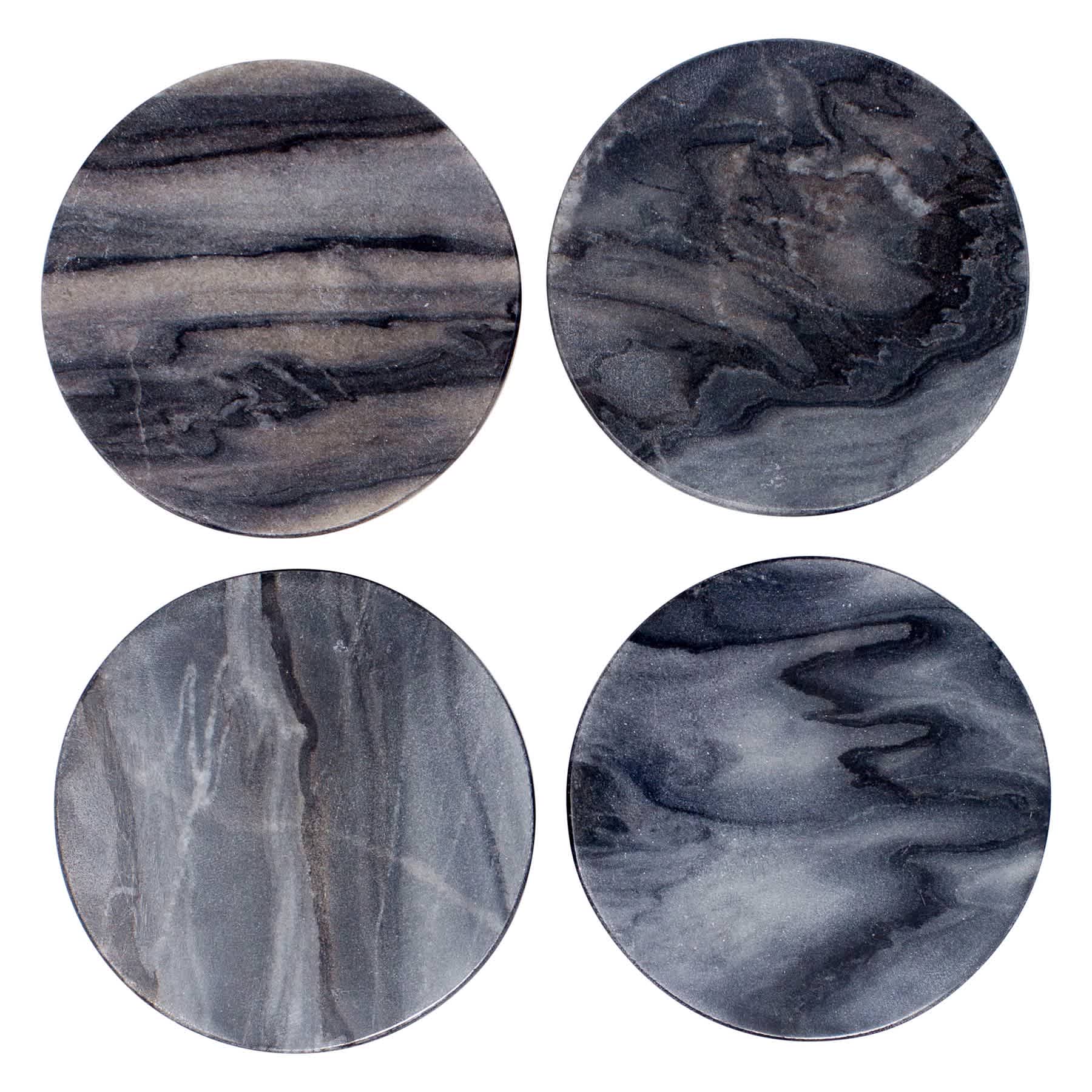 Set of 4 Round Grey Marbled Stoneware Coasters