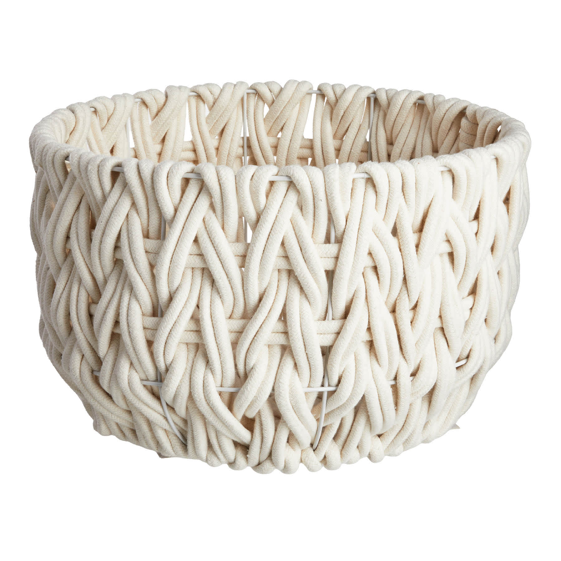 Chunky White Round Fabric Storage Basket, Medium