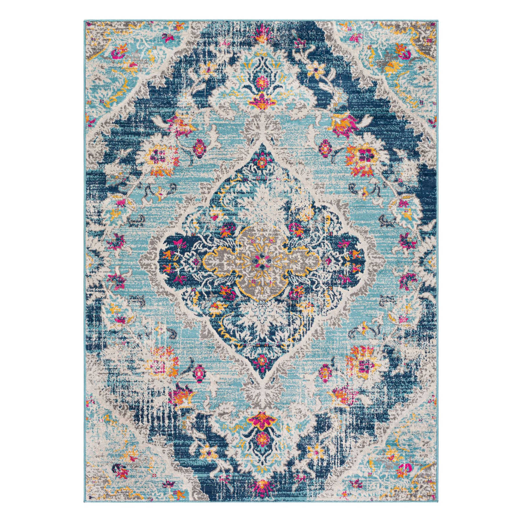 (D493) Floransa Blue Medallion Accent Rug, 3x5