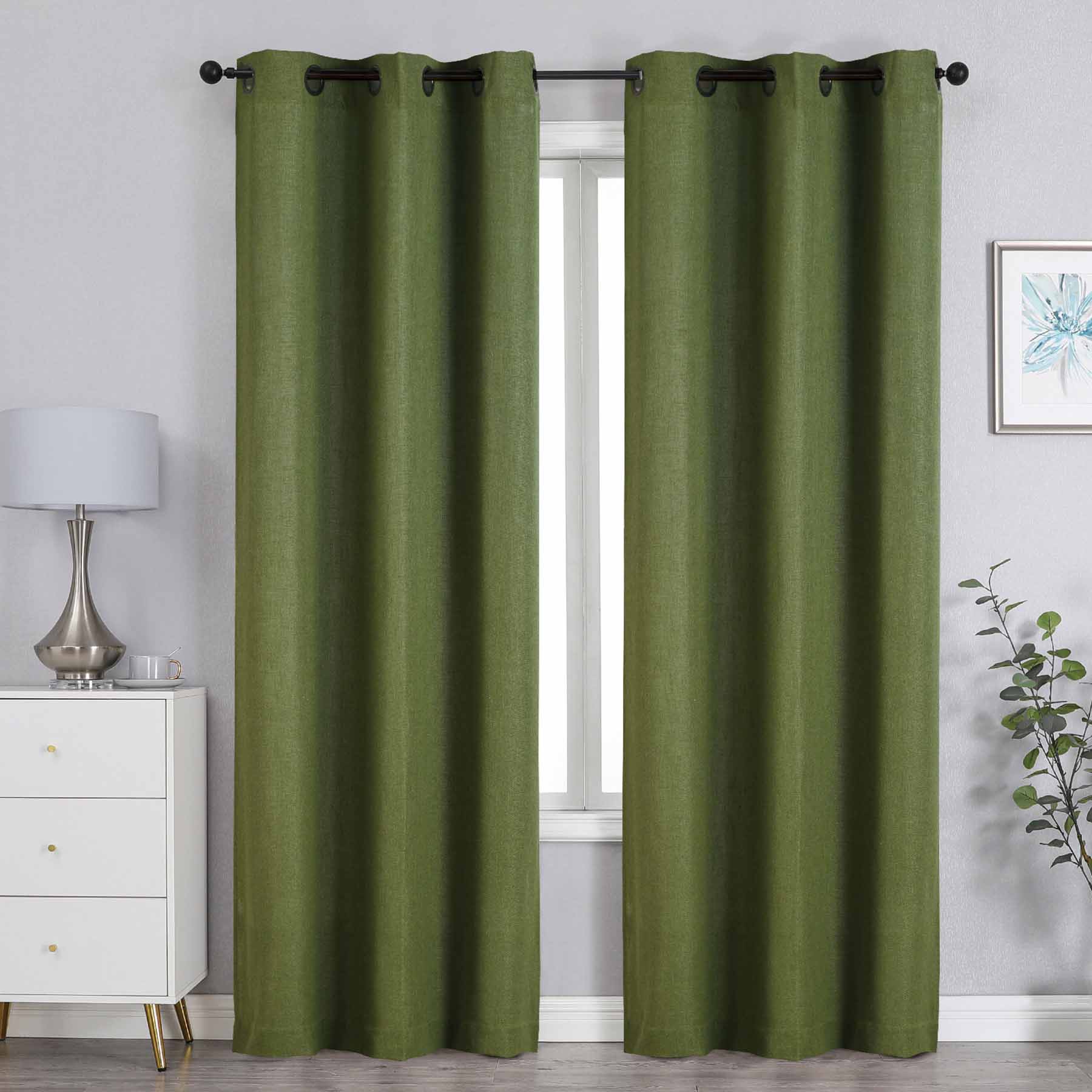 Green Linen Blend Light Filtering Grommet Curtain Panel, 84"