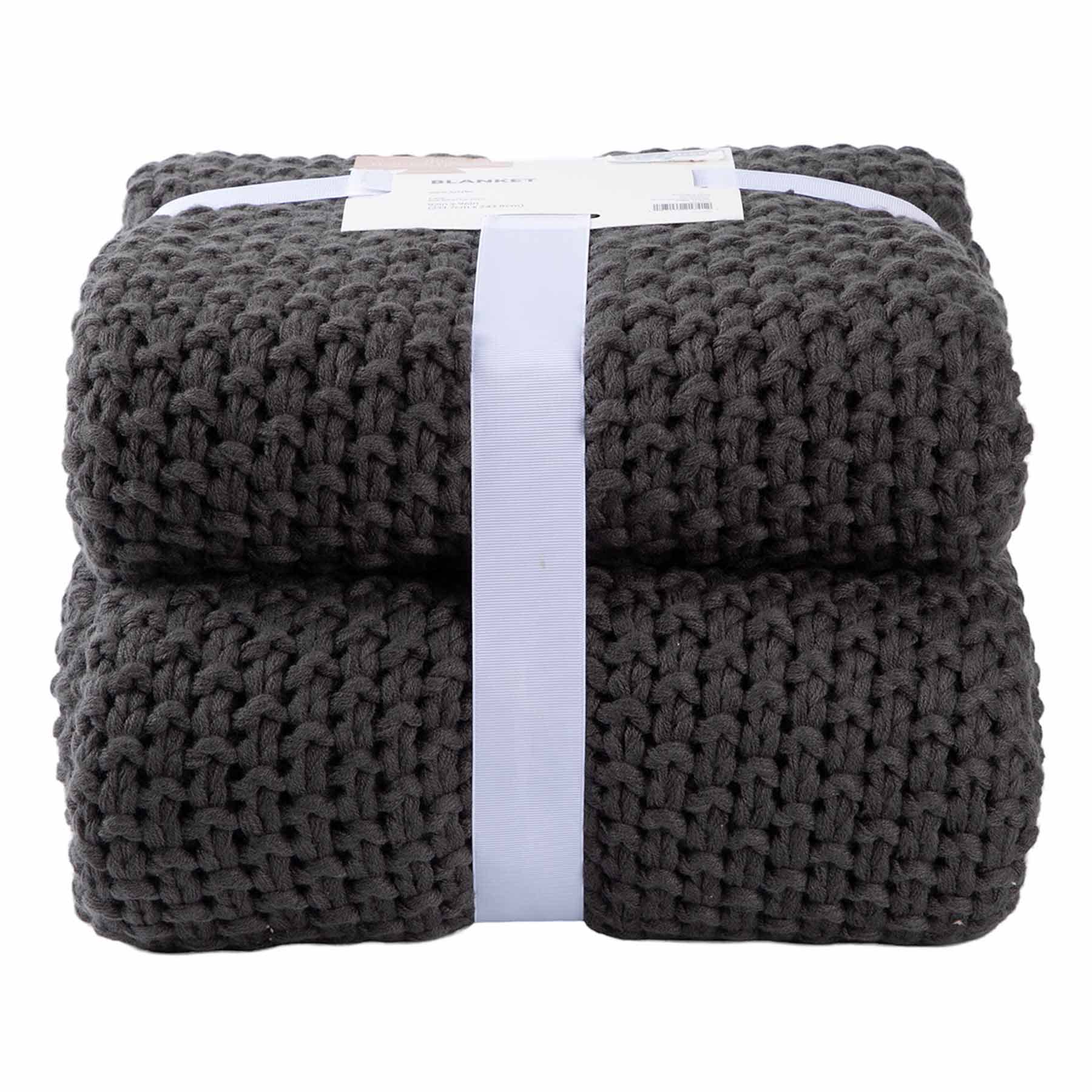 Honeybloom Dark Grey Sweater Knit Bed Blanket, King