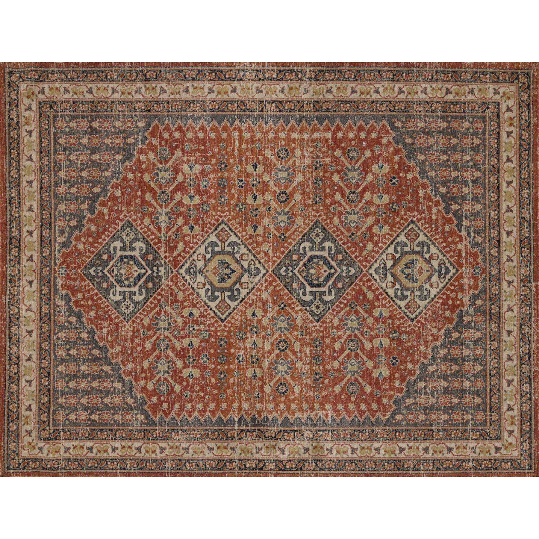 (B619) Dayton Red & Rust Diamond Design Area Rug, 8x10