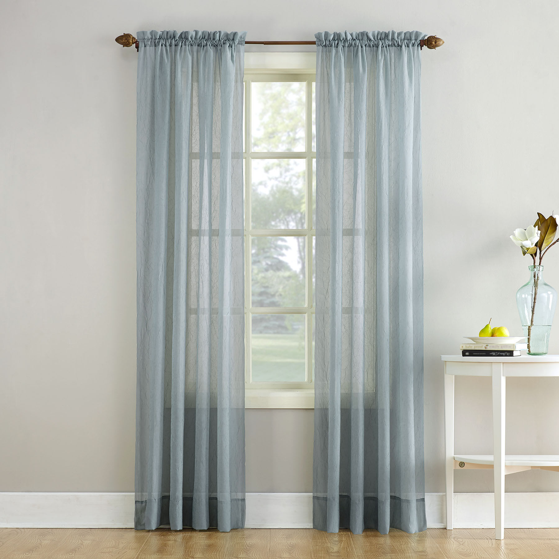 Charcoal Crushed Sheer Voile Rod Pocket Curtain Panel, 84"