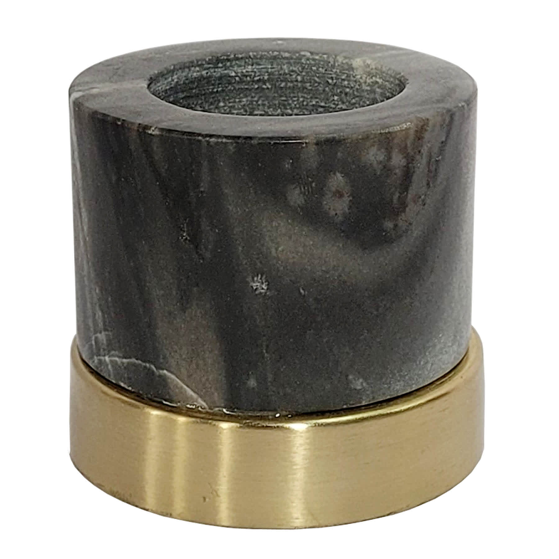 Dark Marble Cylinder with Gold Base Tealight Candle Holder, 3"