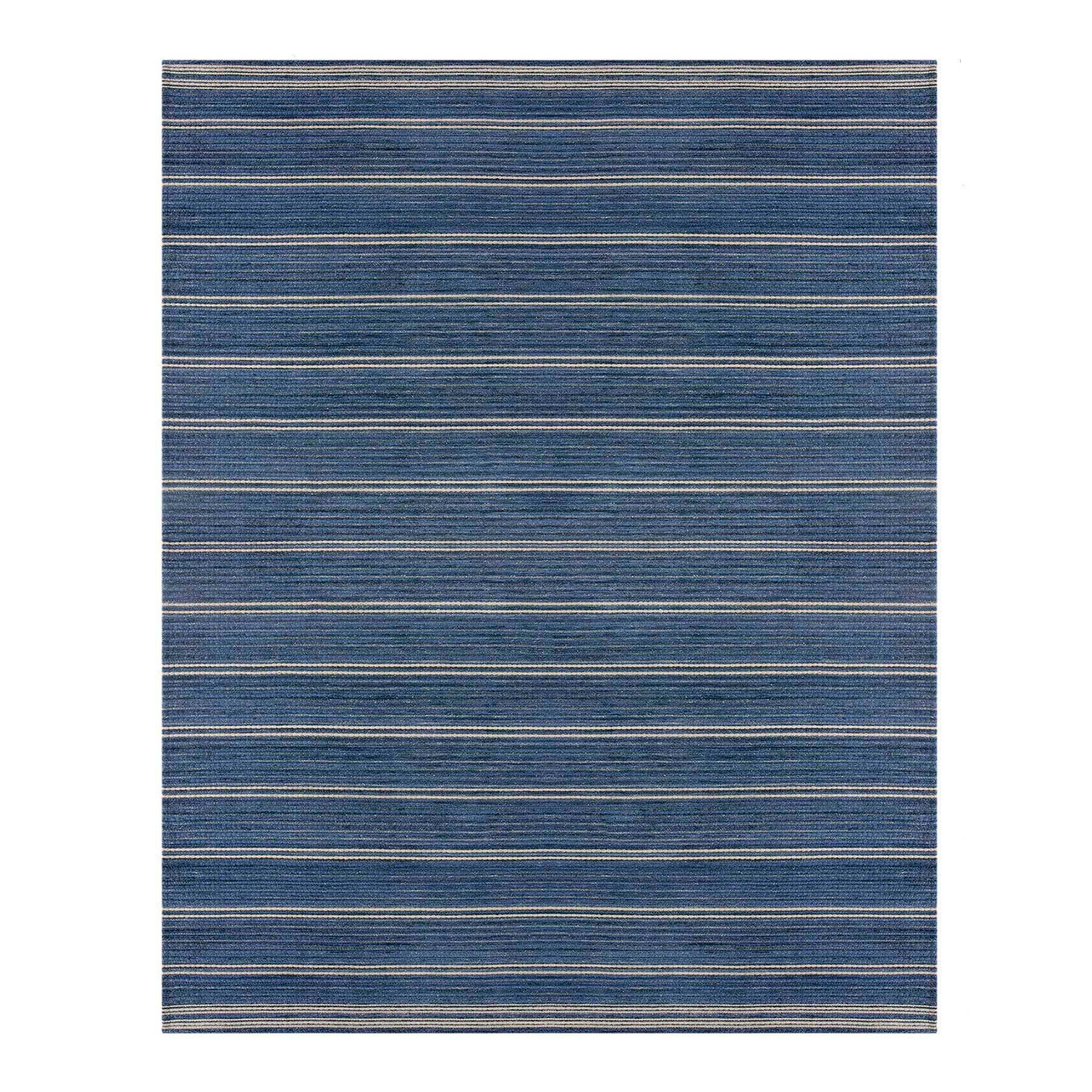 (B824) Ty Pennington Terrace Indigo Striped Flatweave Area Rug, 8x10