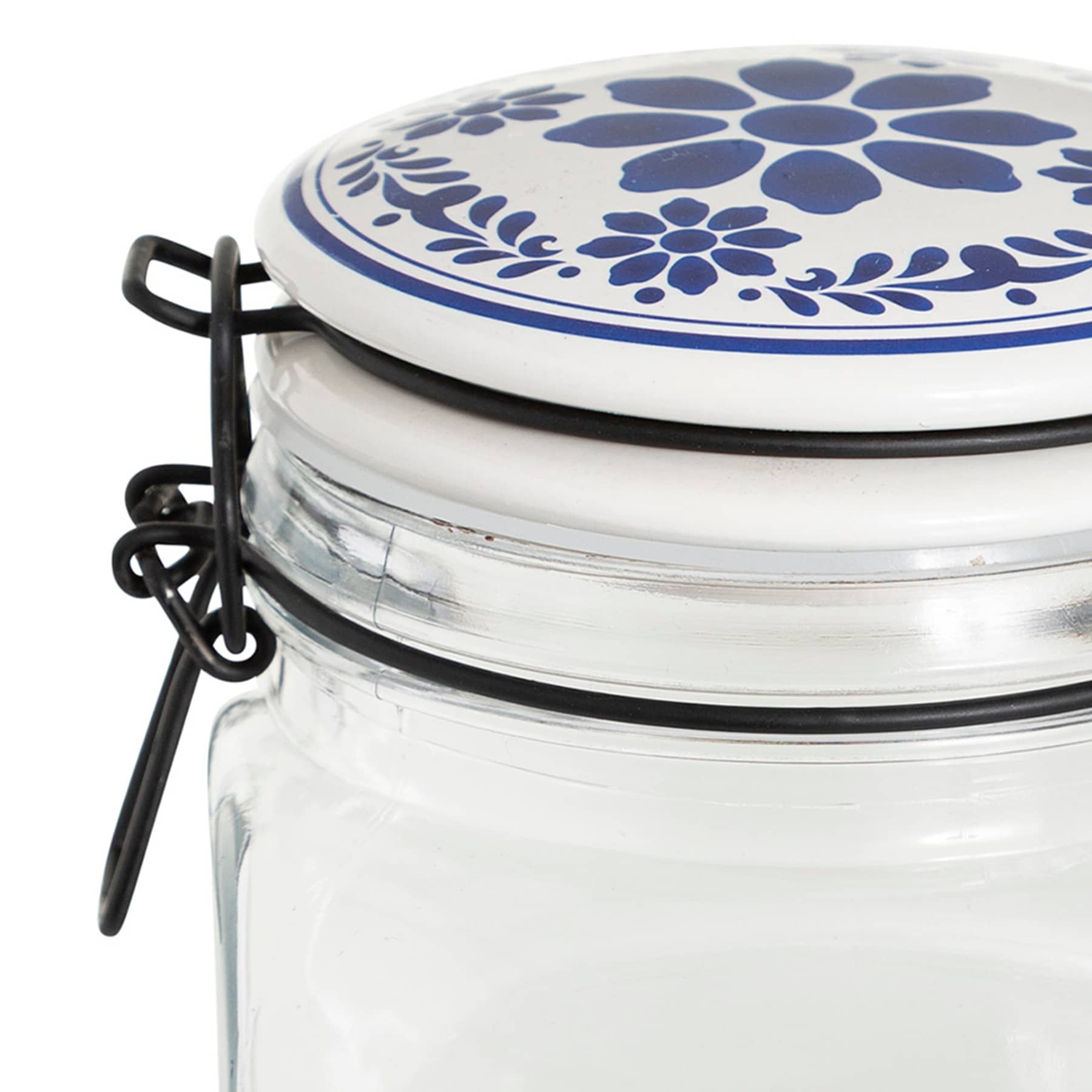 Blue & White Tile Top Canister, Small