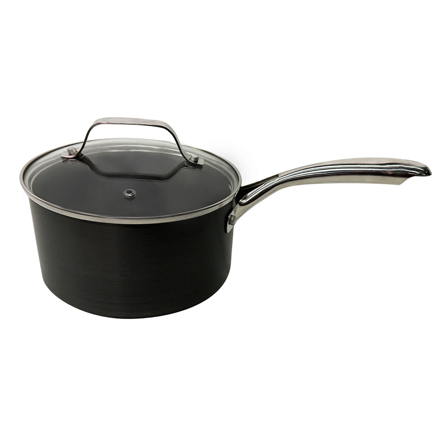 Black Hard-Anodized Sauce Pan with Lid, 2.46qt