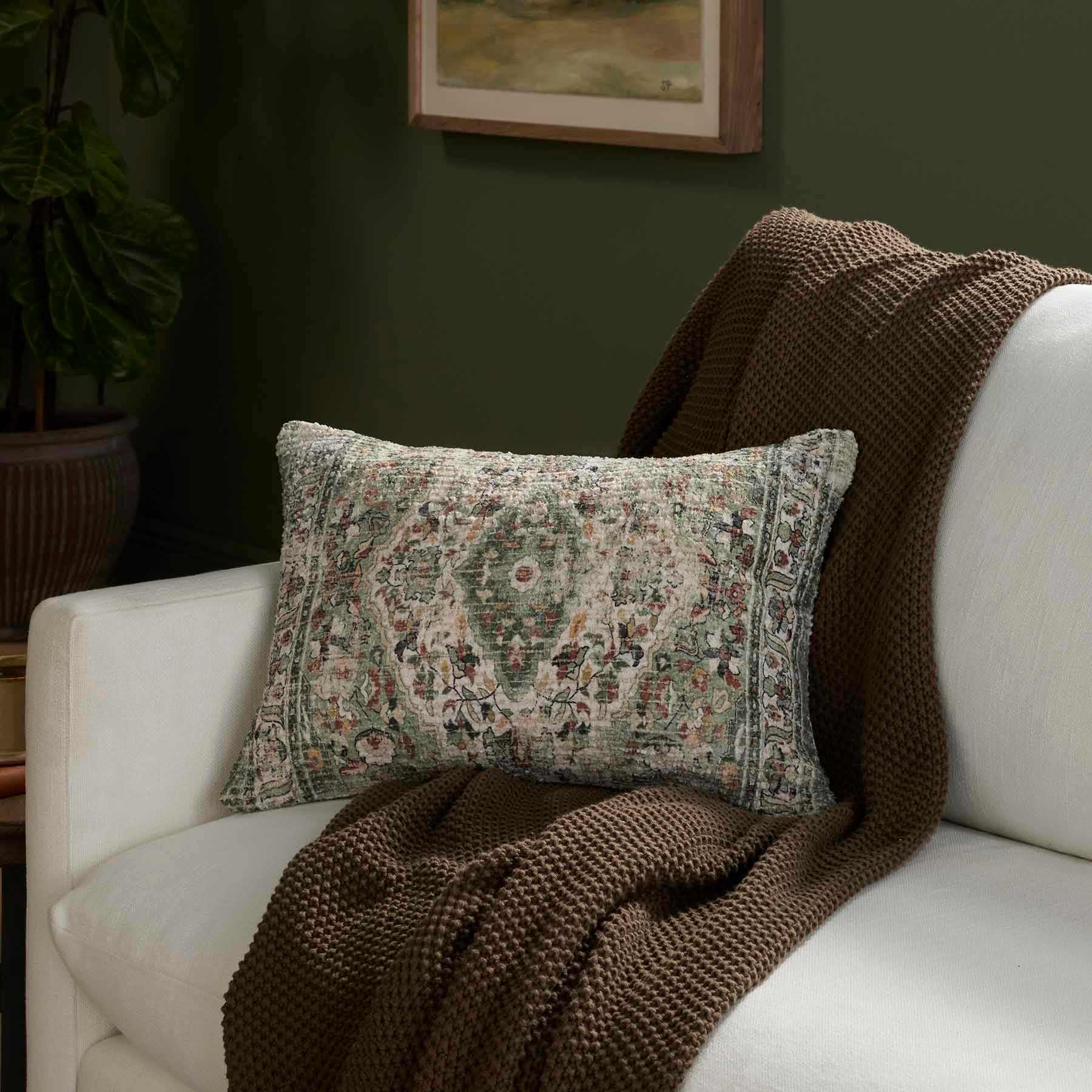 Loloi Green Printed Throw Pillow, 14x20