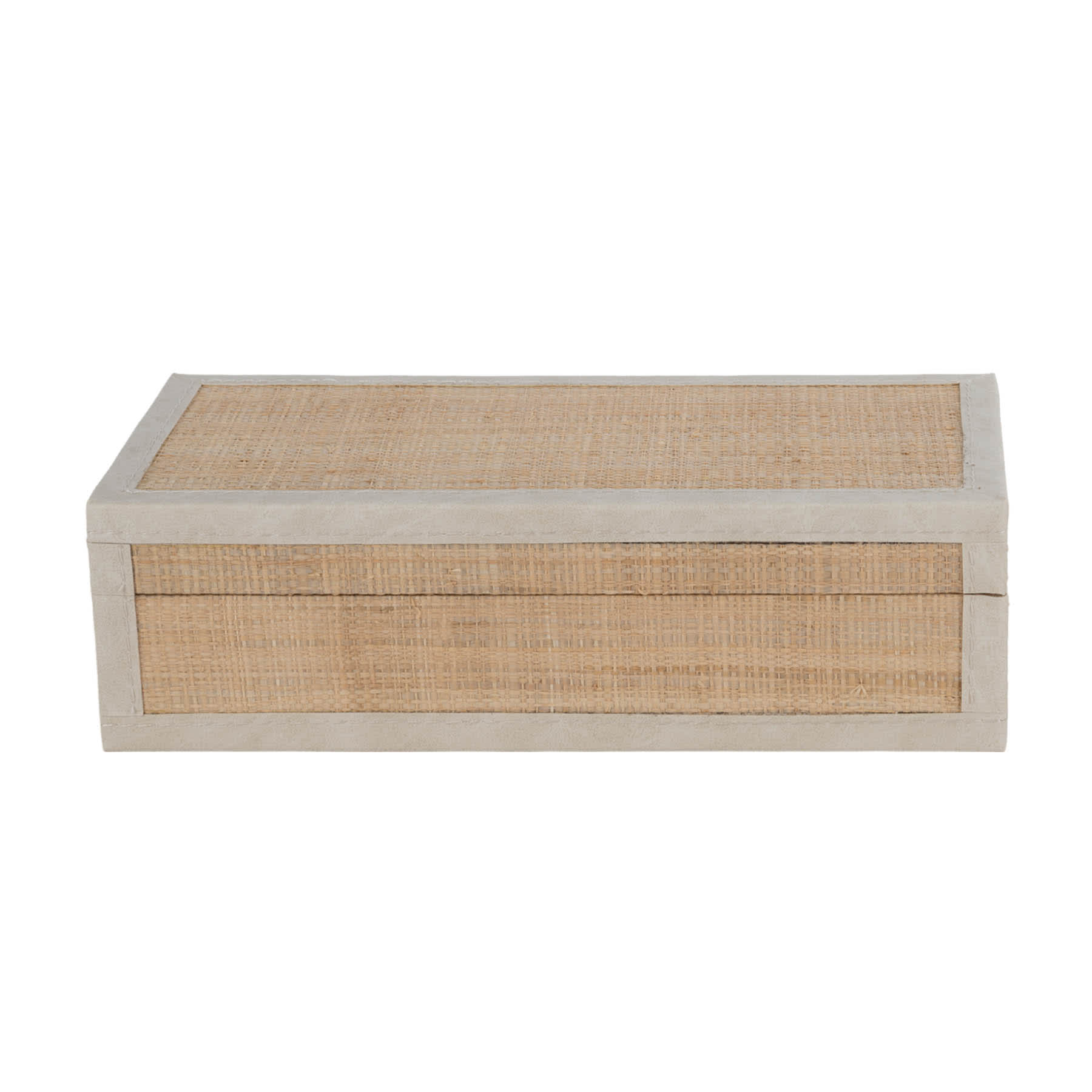 Natural Rattan & Leather Box, 11.9x6x3.5