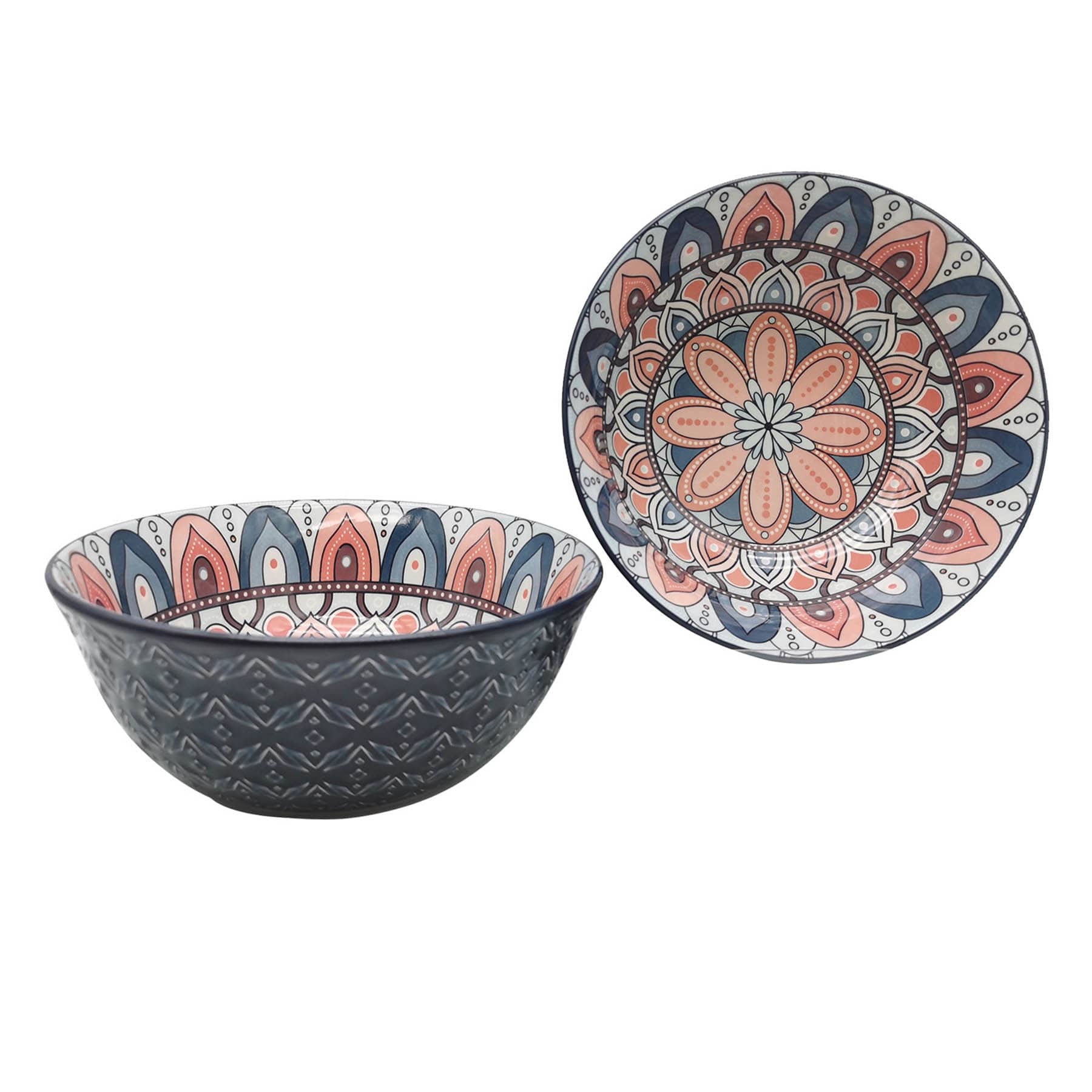 Found & Fable Navy & Coral Kaleidoscope Cereal Bowl, 8"