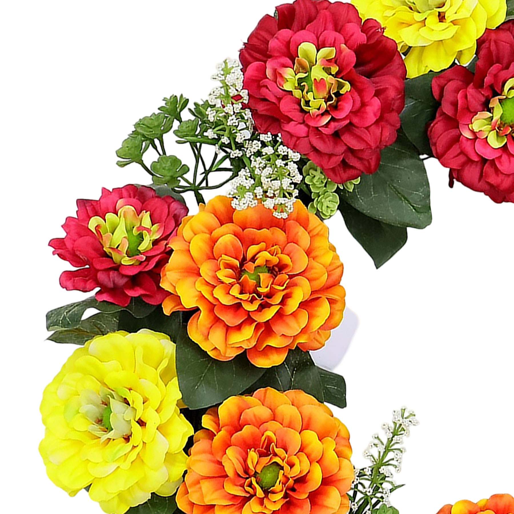 Red, Yellow, & Orange Zinnia Wreath, 22"
