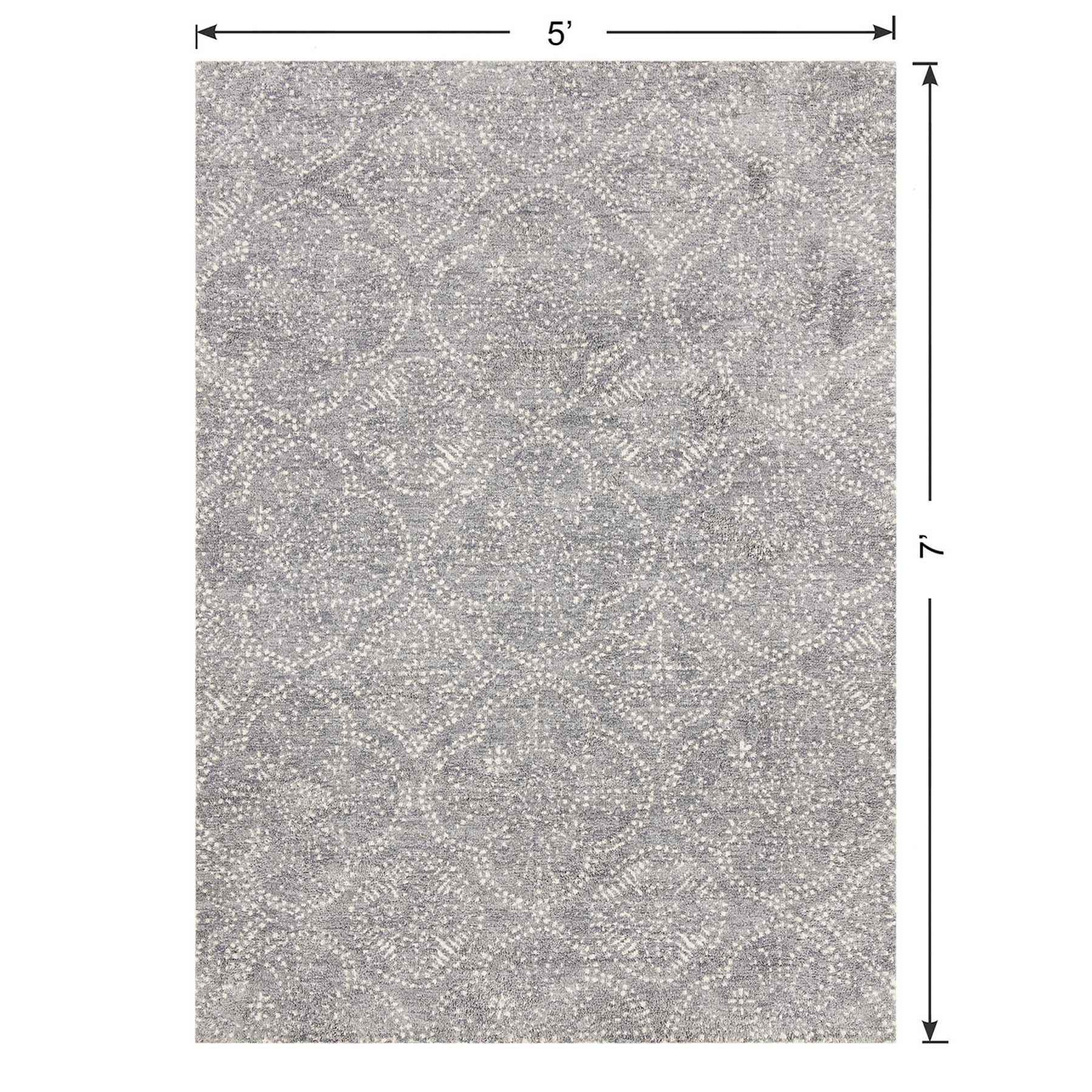 (C191) Hayne Grey Floral Shag Area Rug, 5x7
