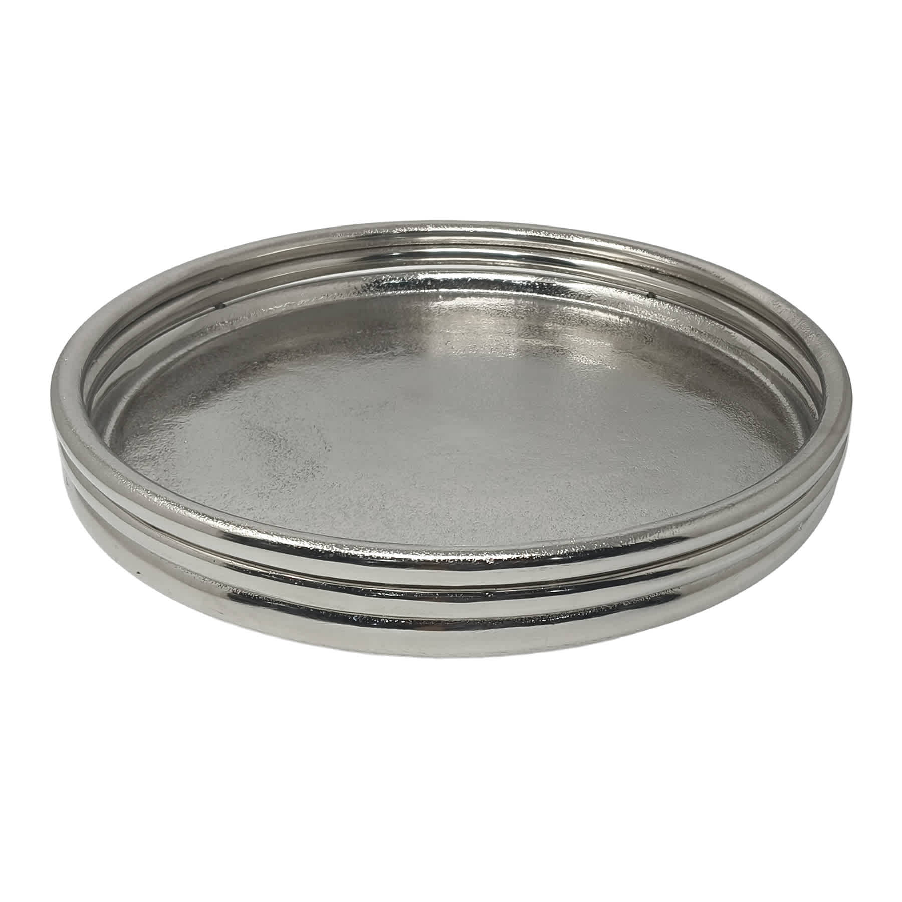 Silver Round Ribbed Cast Aluminum Tray, 14"