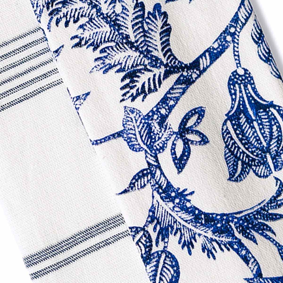 Set of 2 Blue Batik Print Terry Cotton Kitchen Towels