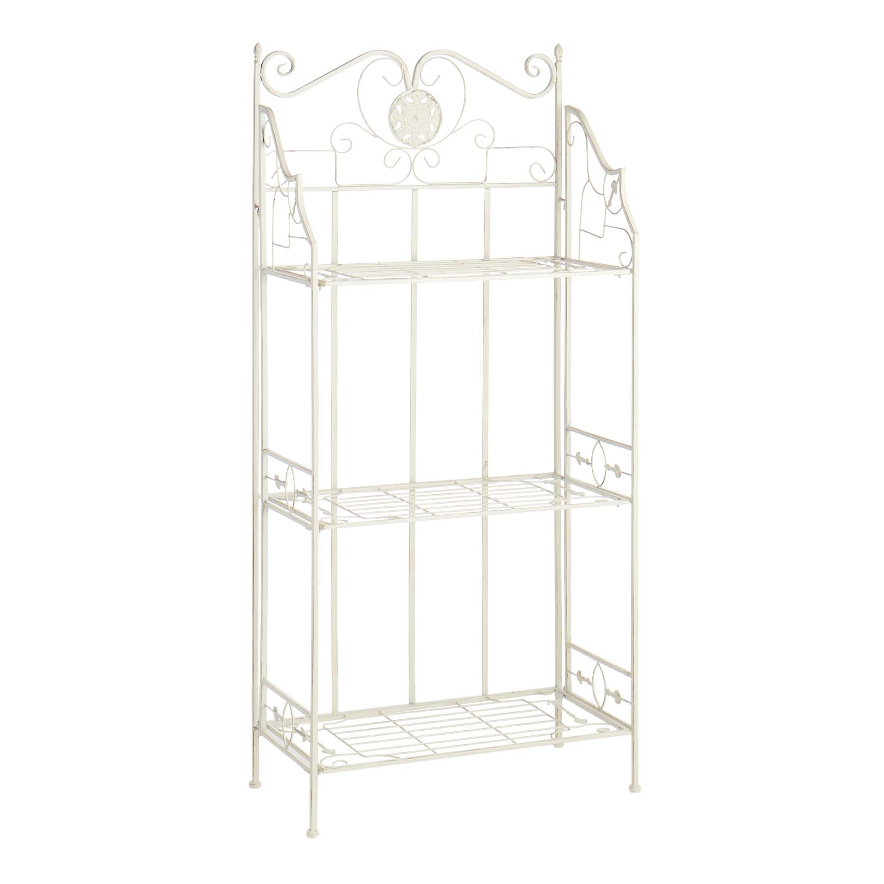 Antique White Metal Baker's Rack with Folding Shelves, 51"