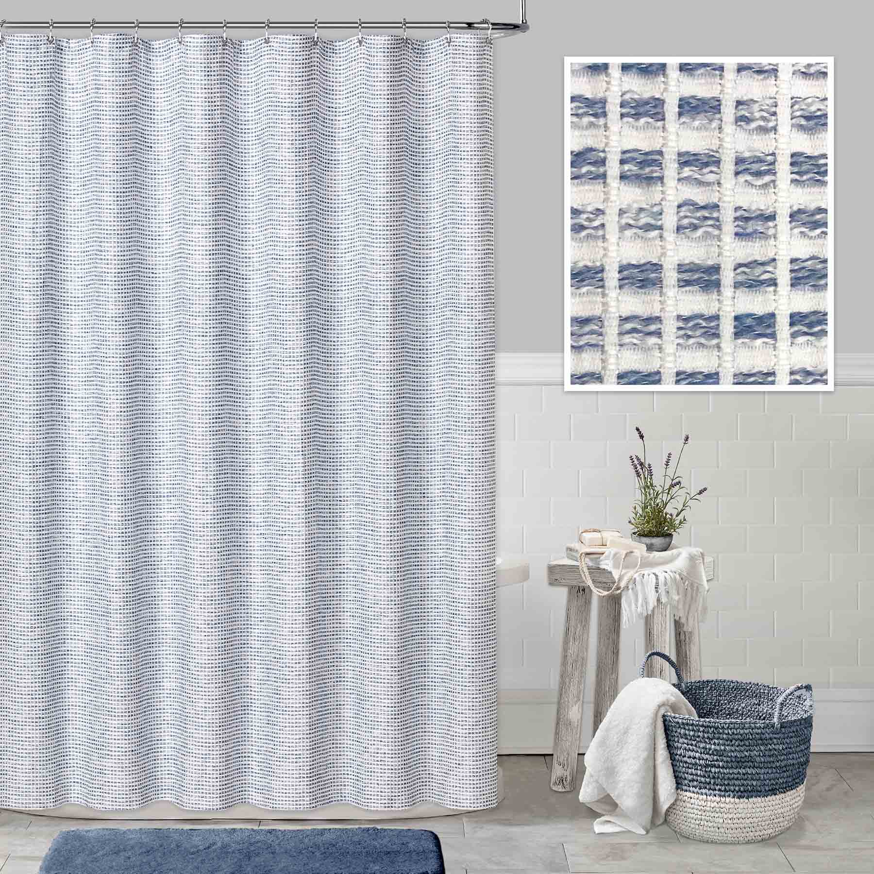 Honeybloom Blue & White Taryn Woven Shower Curtain, 72"