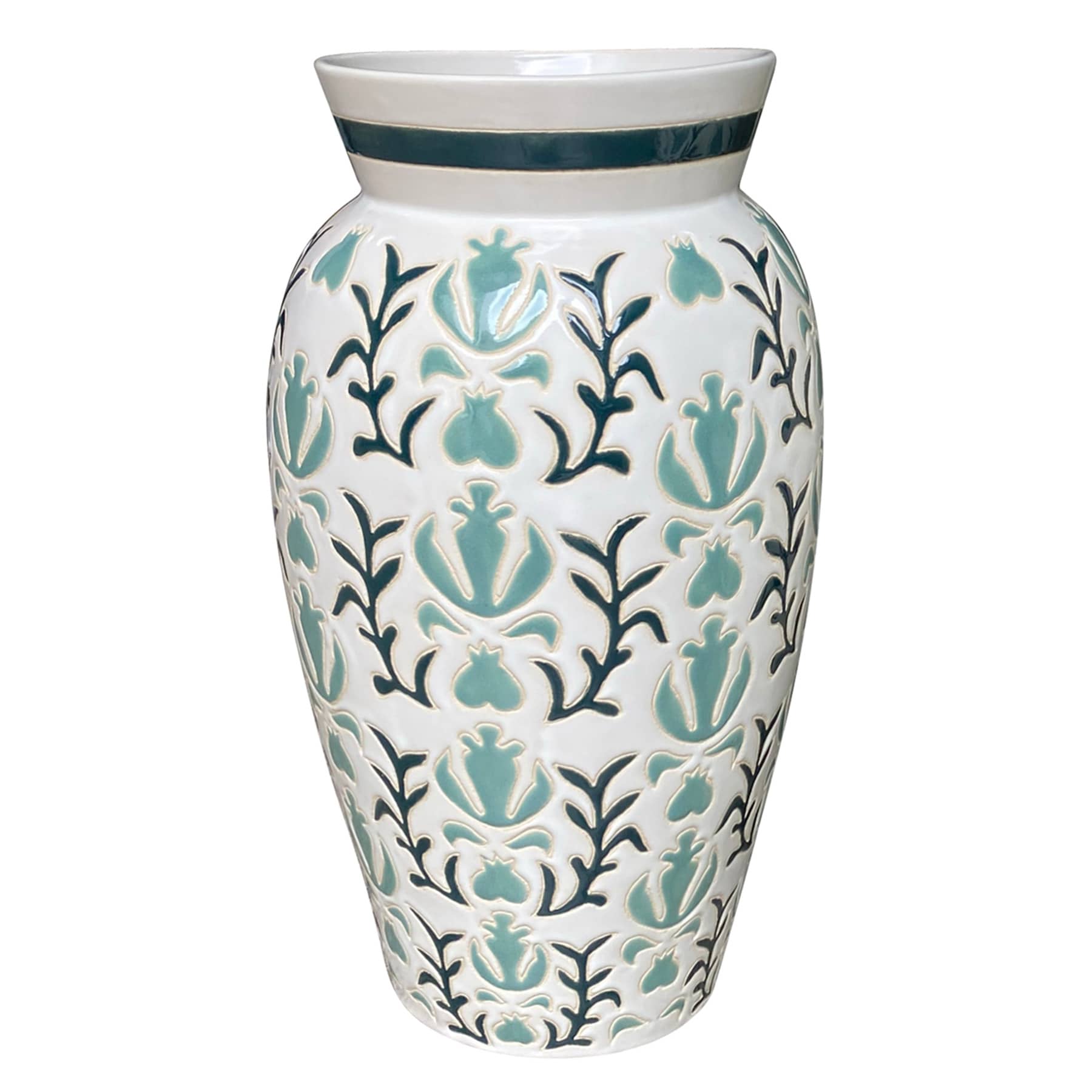 15.7In Green Color Ceramic Vase, 15.7"