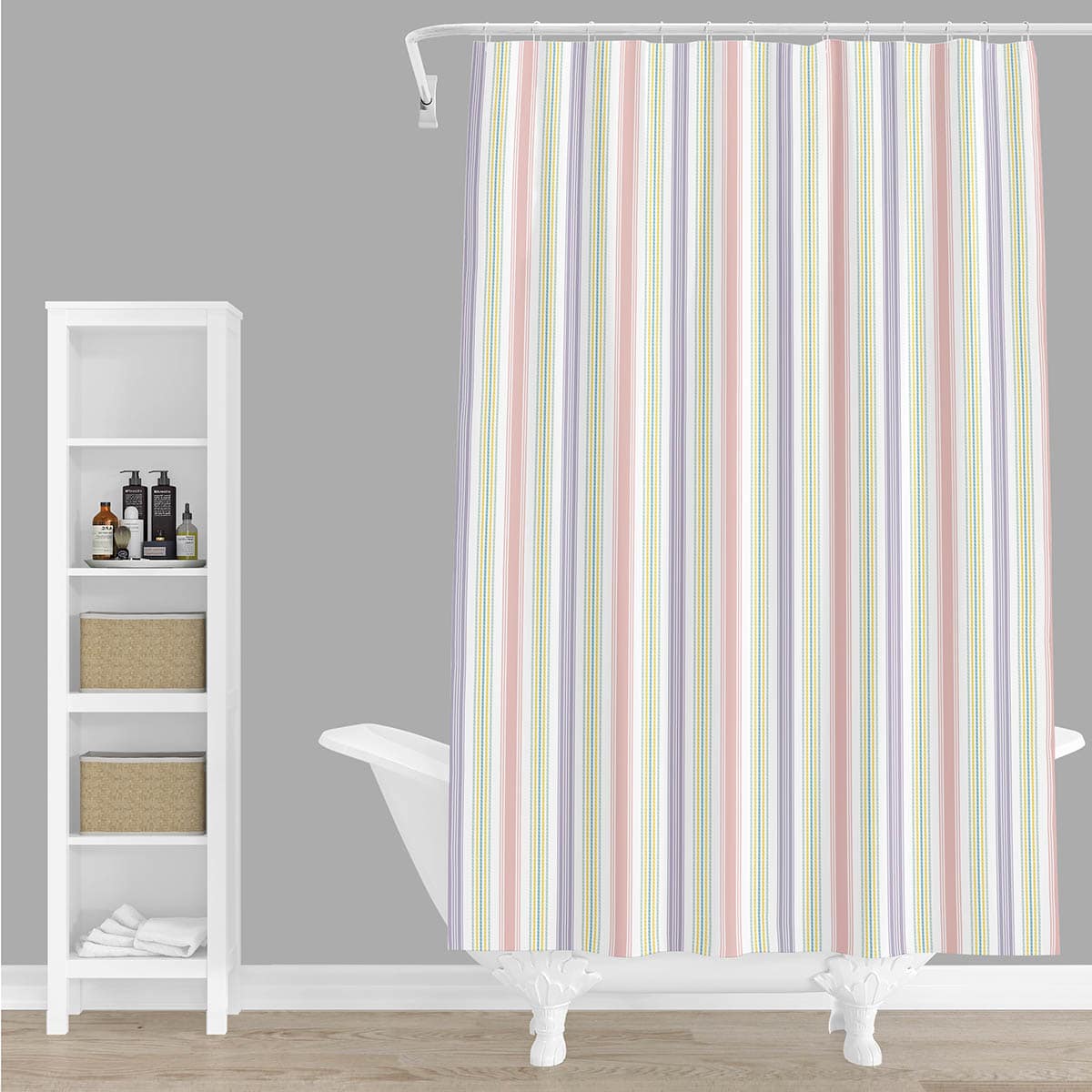 Tiny Dreamers Treats & Tiaras Purple & Pink Striped Shower Curtain, 72"