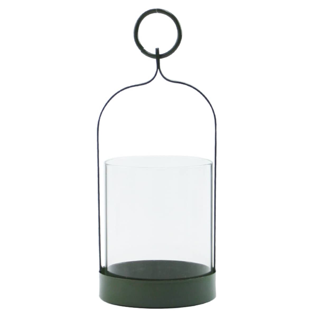 Green Metal & Glass Lantern with Ring Handle, 8"