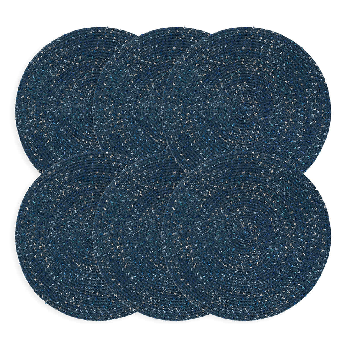 Set of 6 Navy Blue Boucle Round Placemat, 15"