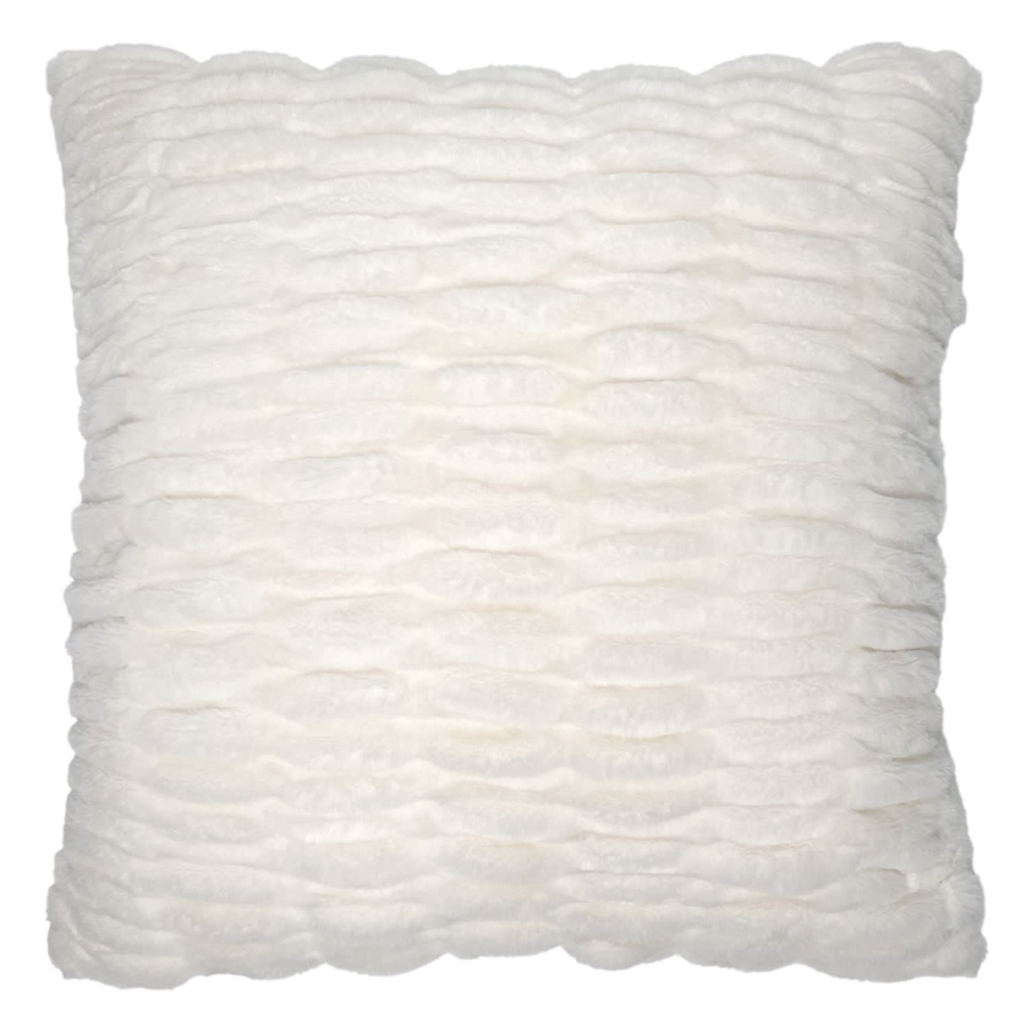 Beige Ruched Faux Fur Pillow, 24"
