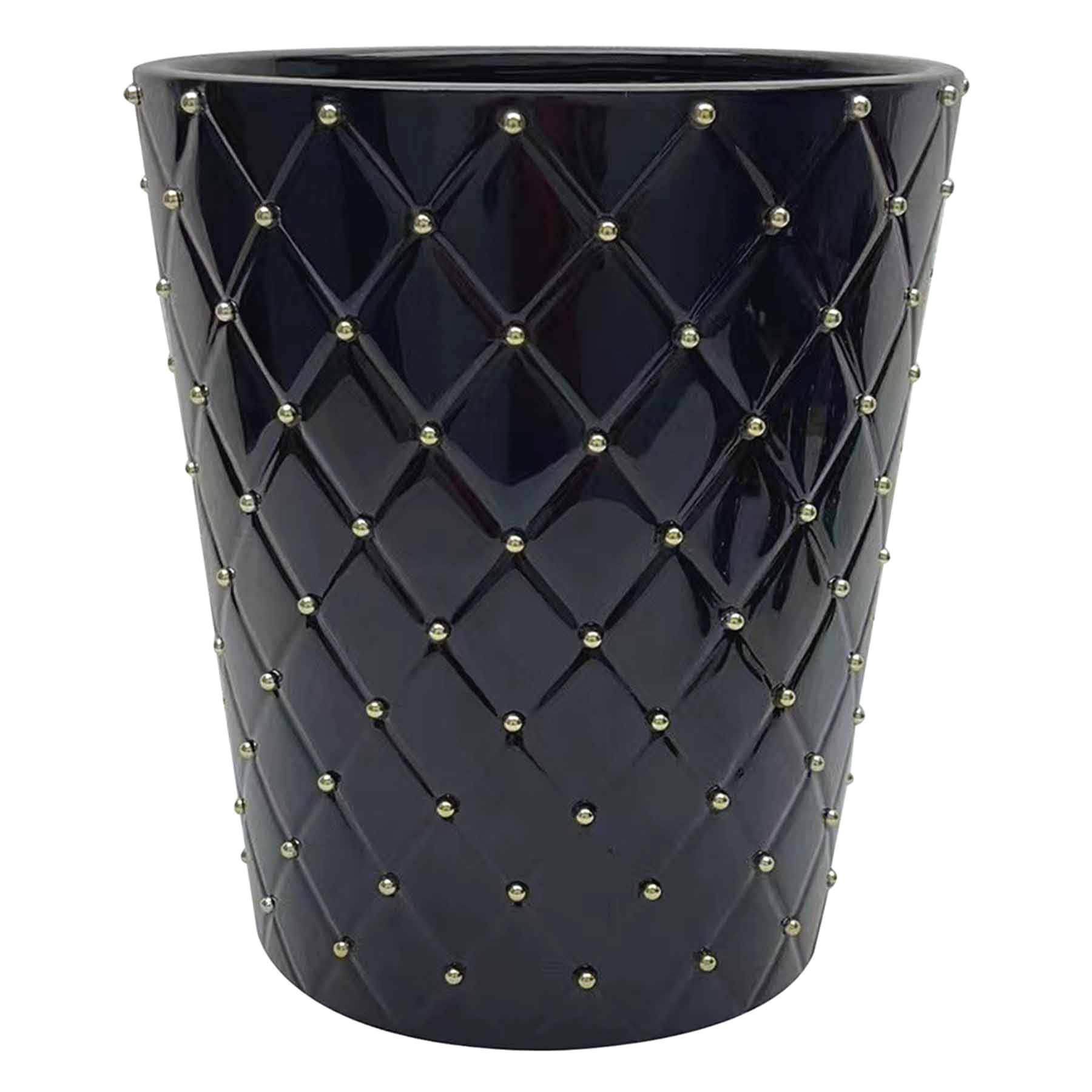 Providence Black & Gold Quilted Ceramic Studded Wastebasket, 10"