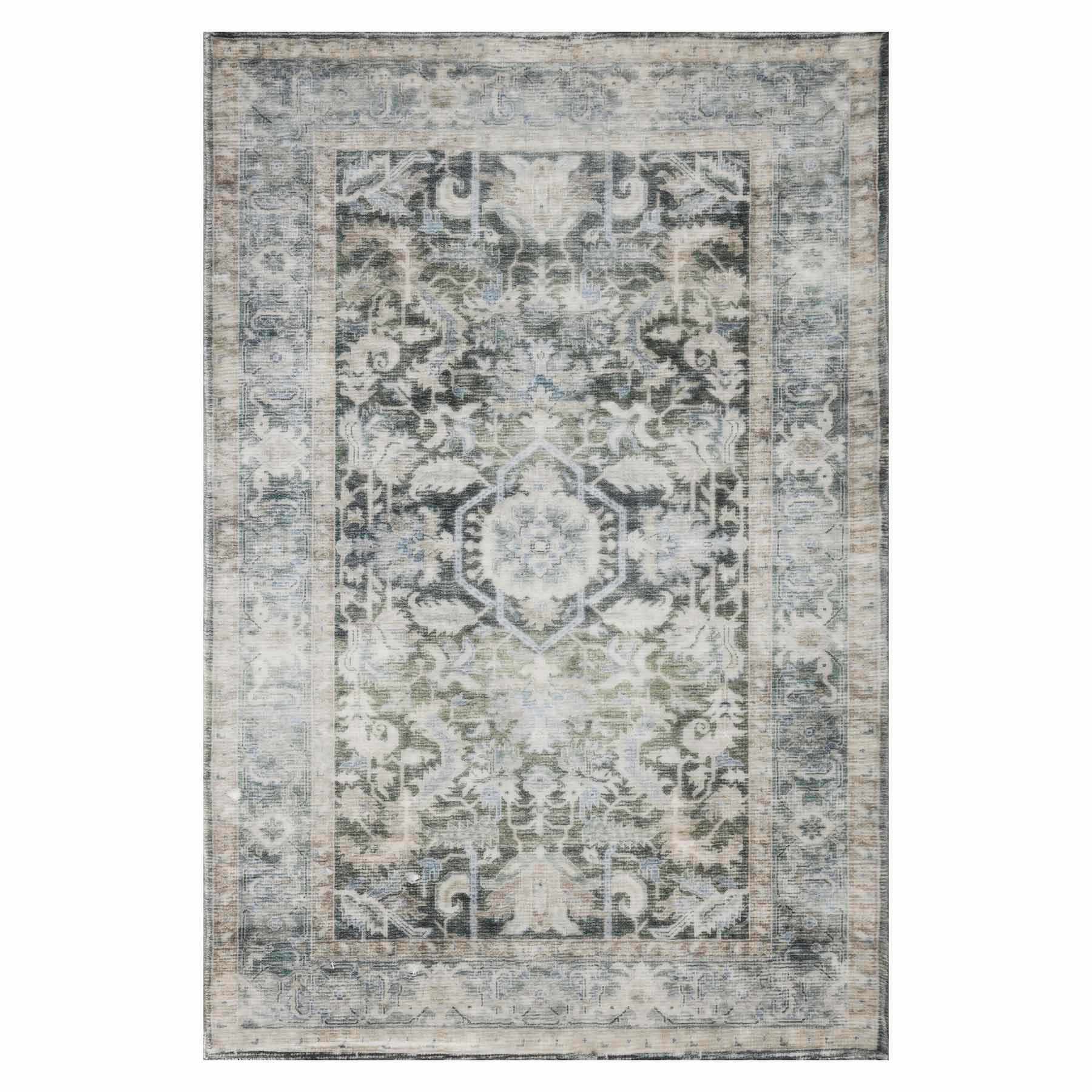 Emerald Green Medallion Washable Chenille Accent Rug with Non-Slip Back, 20x34