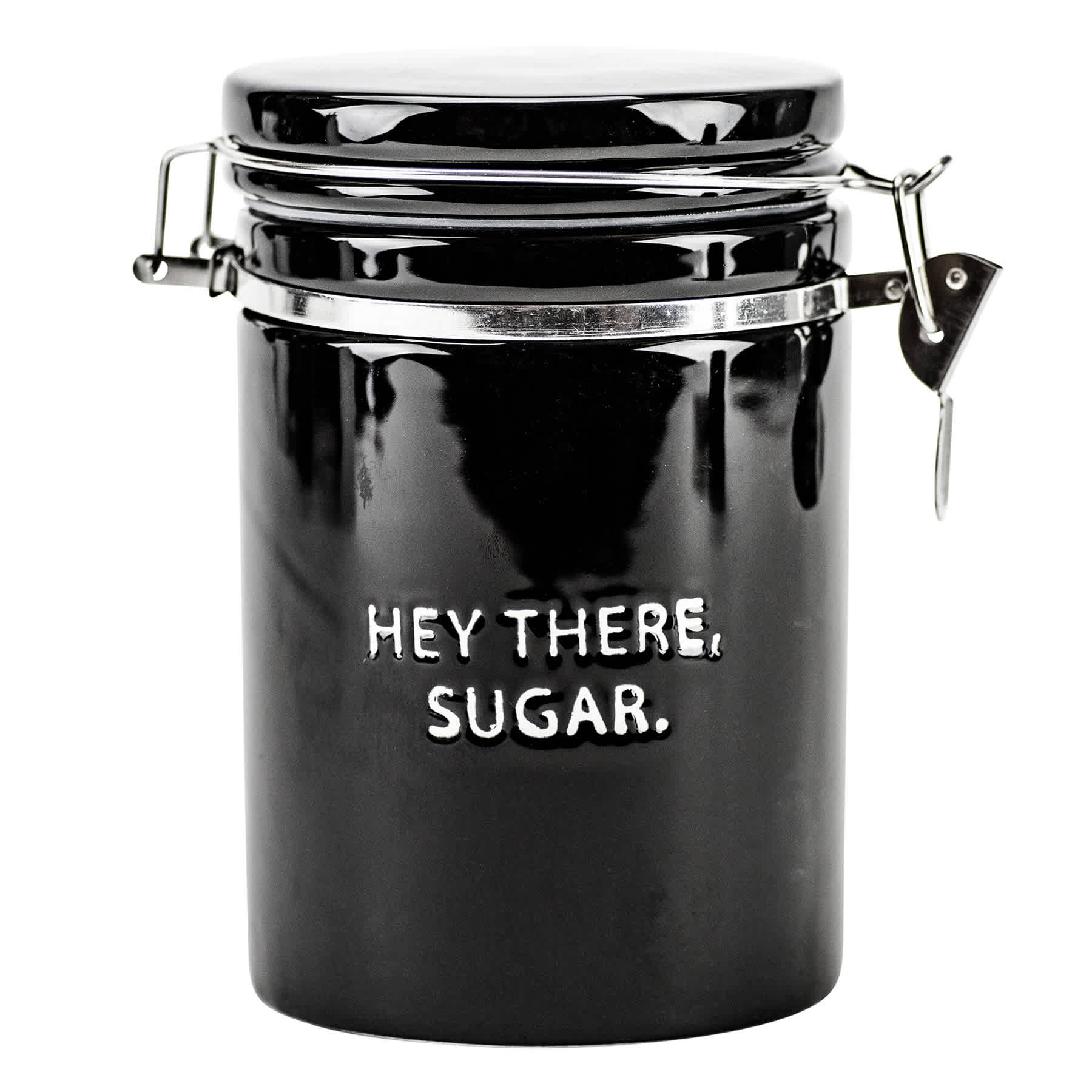 Hey There, Sugar Black Kitchen Canister, 7.3"