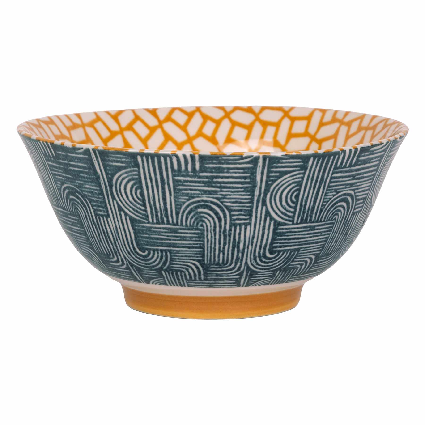 Navy & Mustard Yellow Swirl Print Bowl, 6"