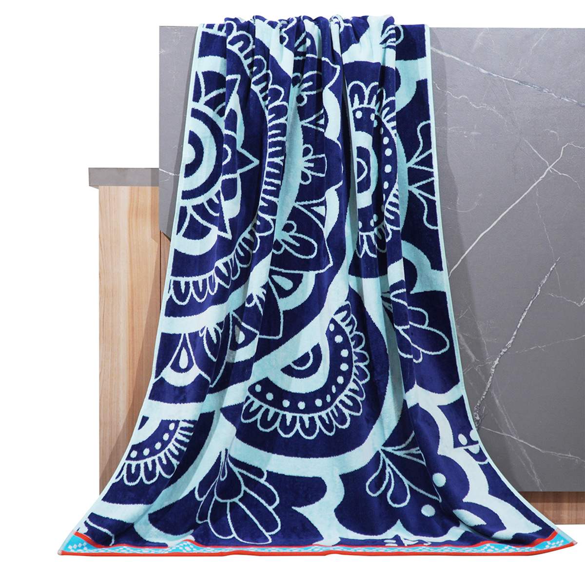 Blue Medallion Jacquard Velour Beach Towel, 40x72