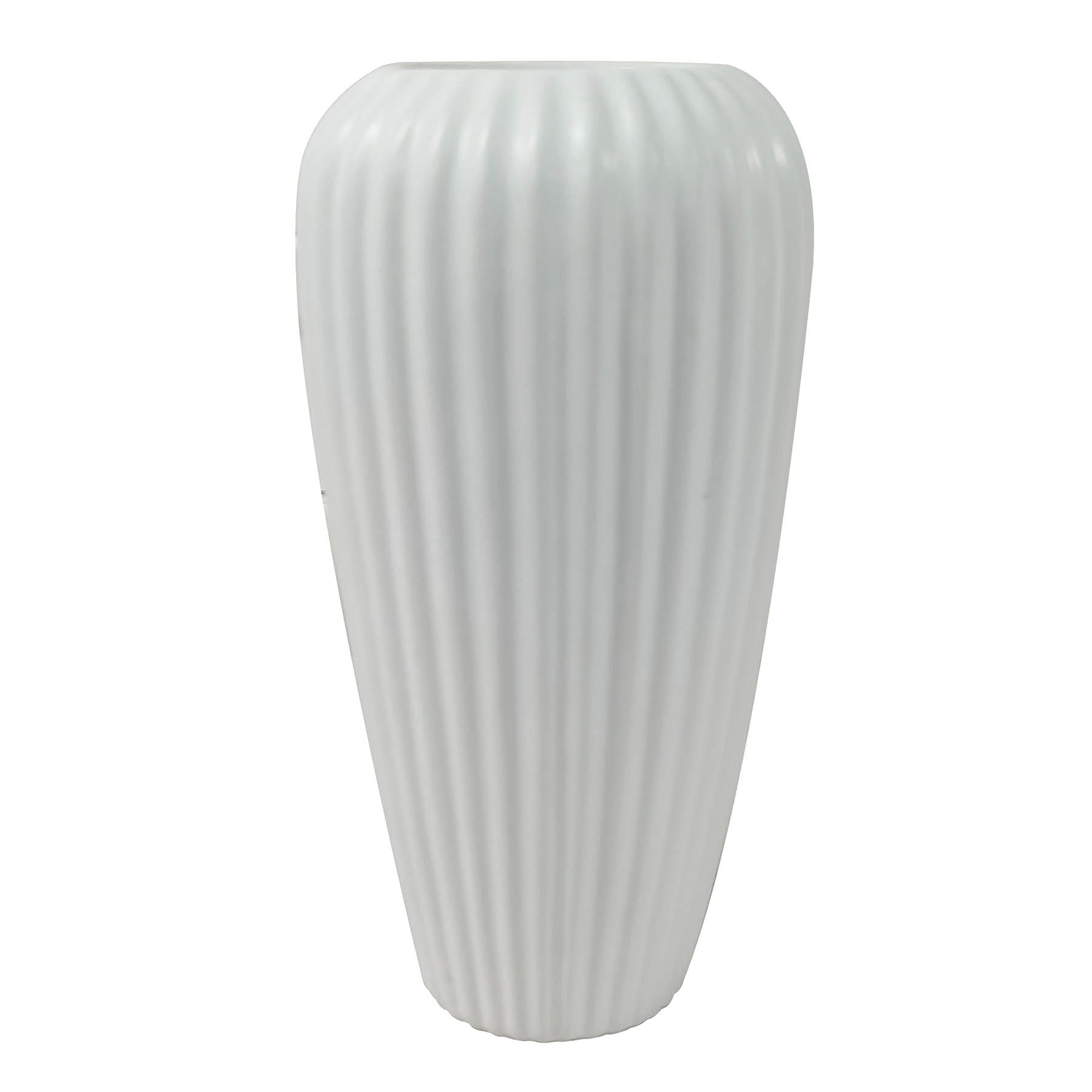 White Fluted Ceramic Vase, 9.75"