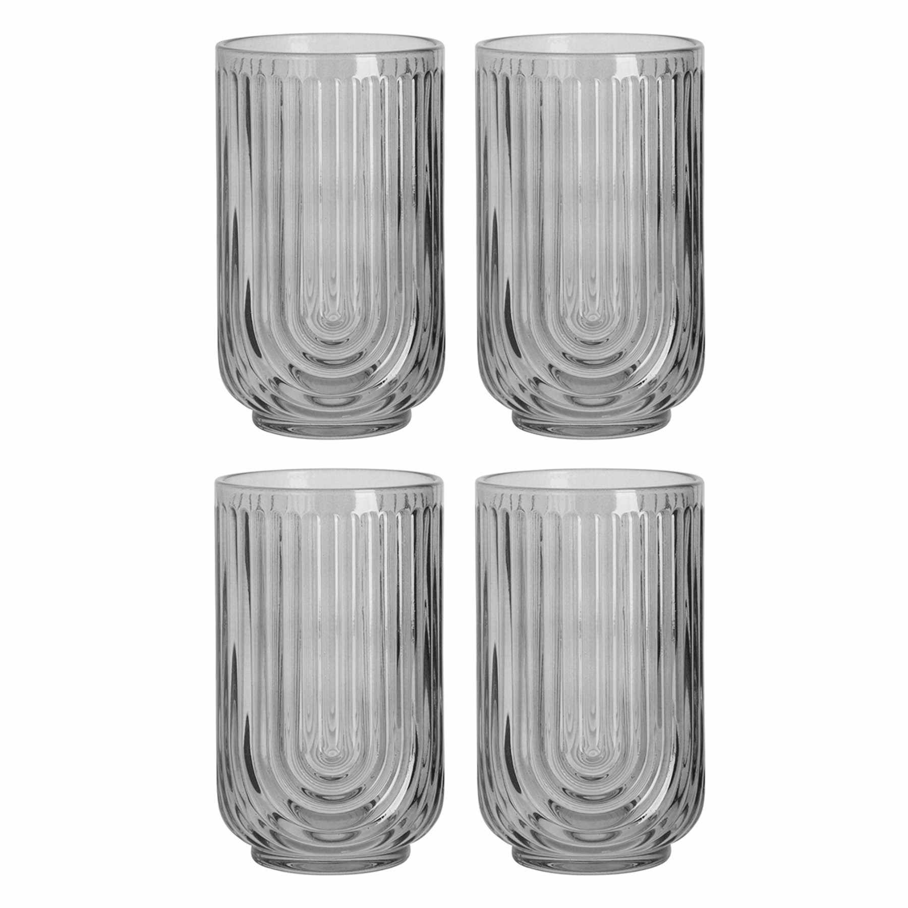 Apollo Set of 4 Smoke Grey Highball Glasses, 17oz