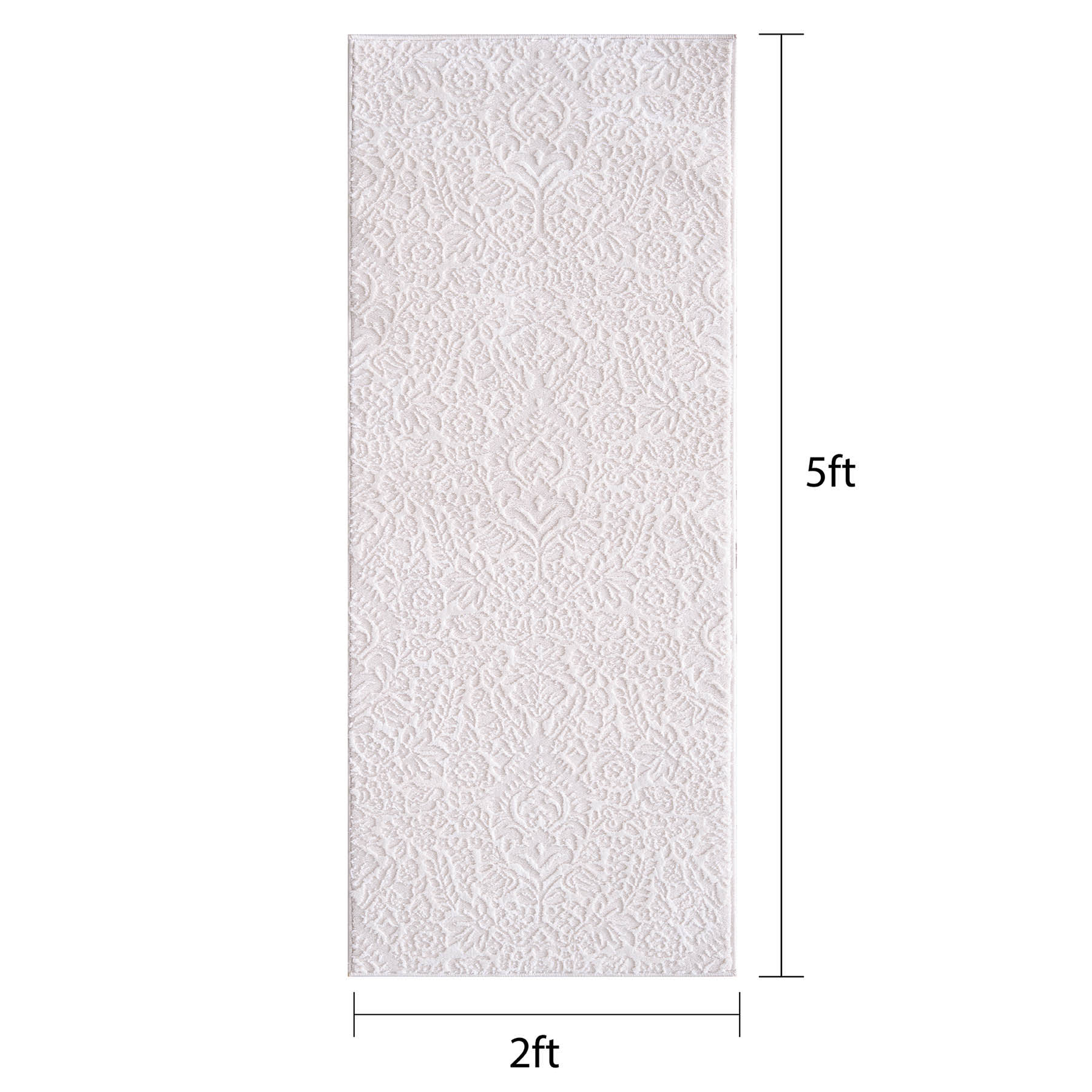 Traditional Ivory Baroque High-Low Washable Runner, 2x5
