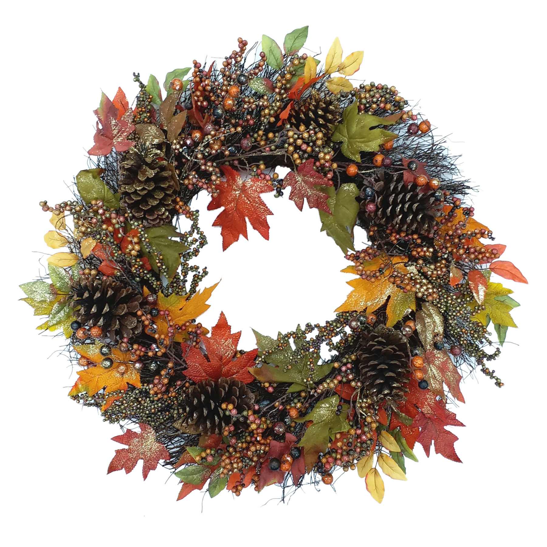 Glittered Maple Leaves & Berry Wreath, 30"
