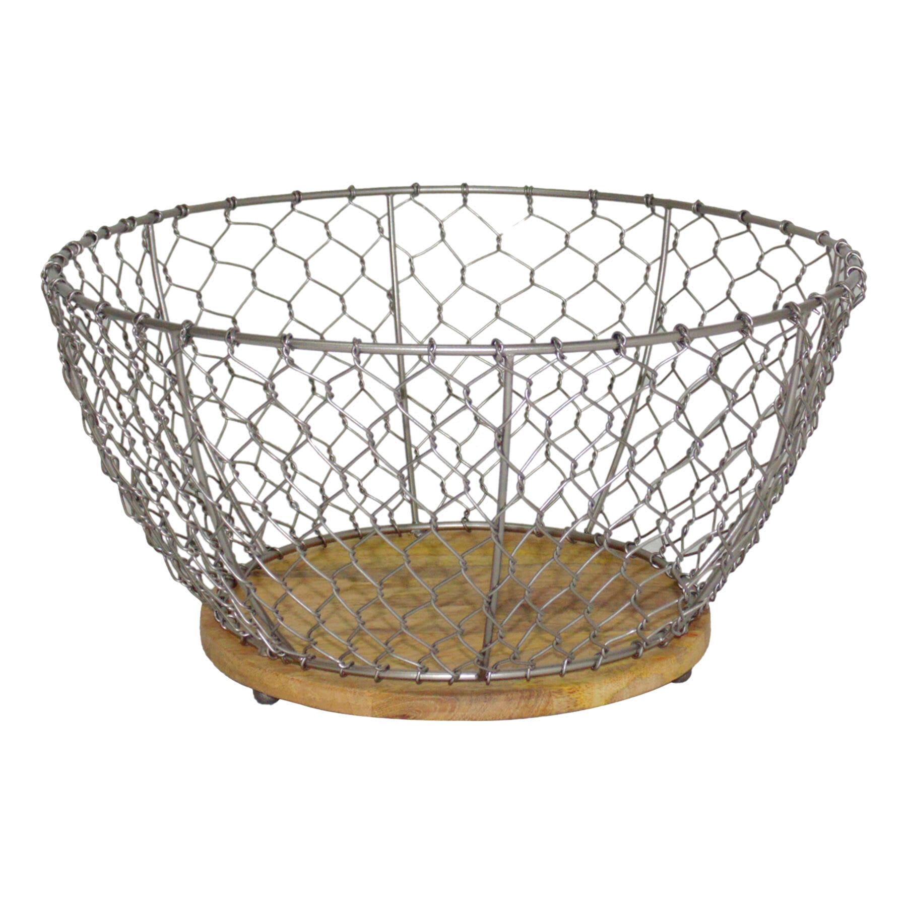 Iron Chicken Wire Basket with Mango Wood Base, Large