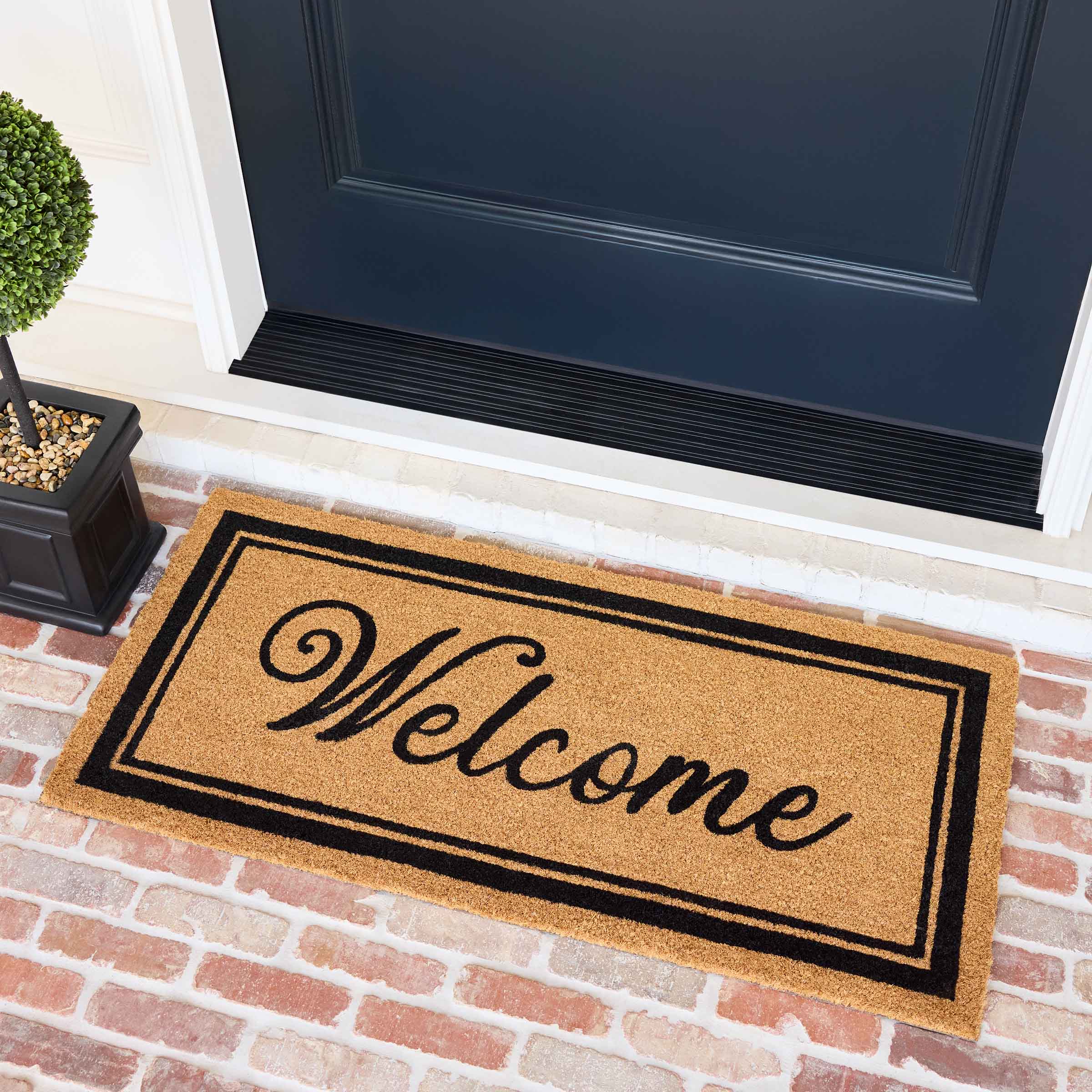 Providence Welcome Black Natural Coir Mat, 22x47