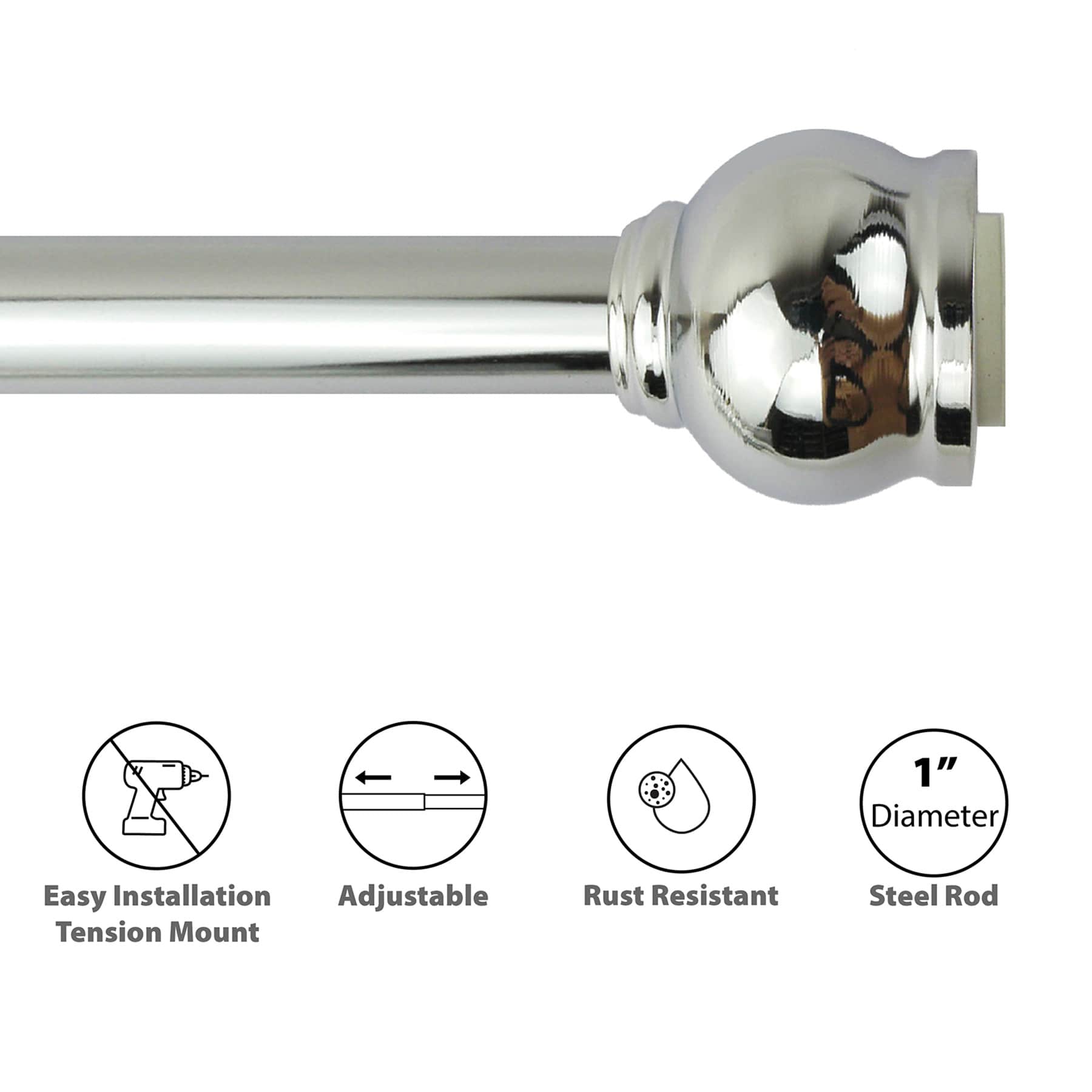 Satin Chrome Tone Steel Shower Rod, 42-72"