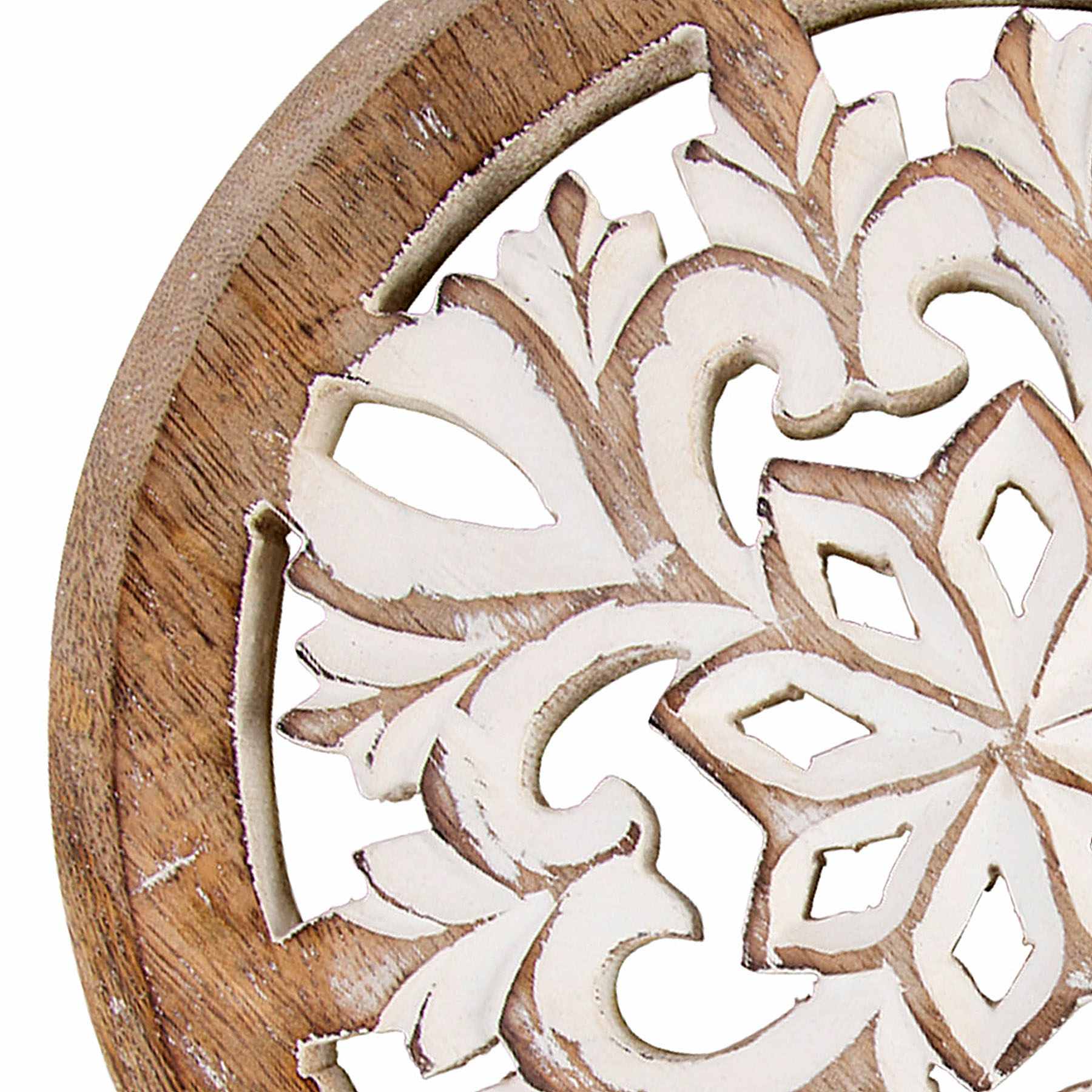 Flower Cut-Out Carved Wooden Trivet, 9"