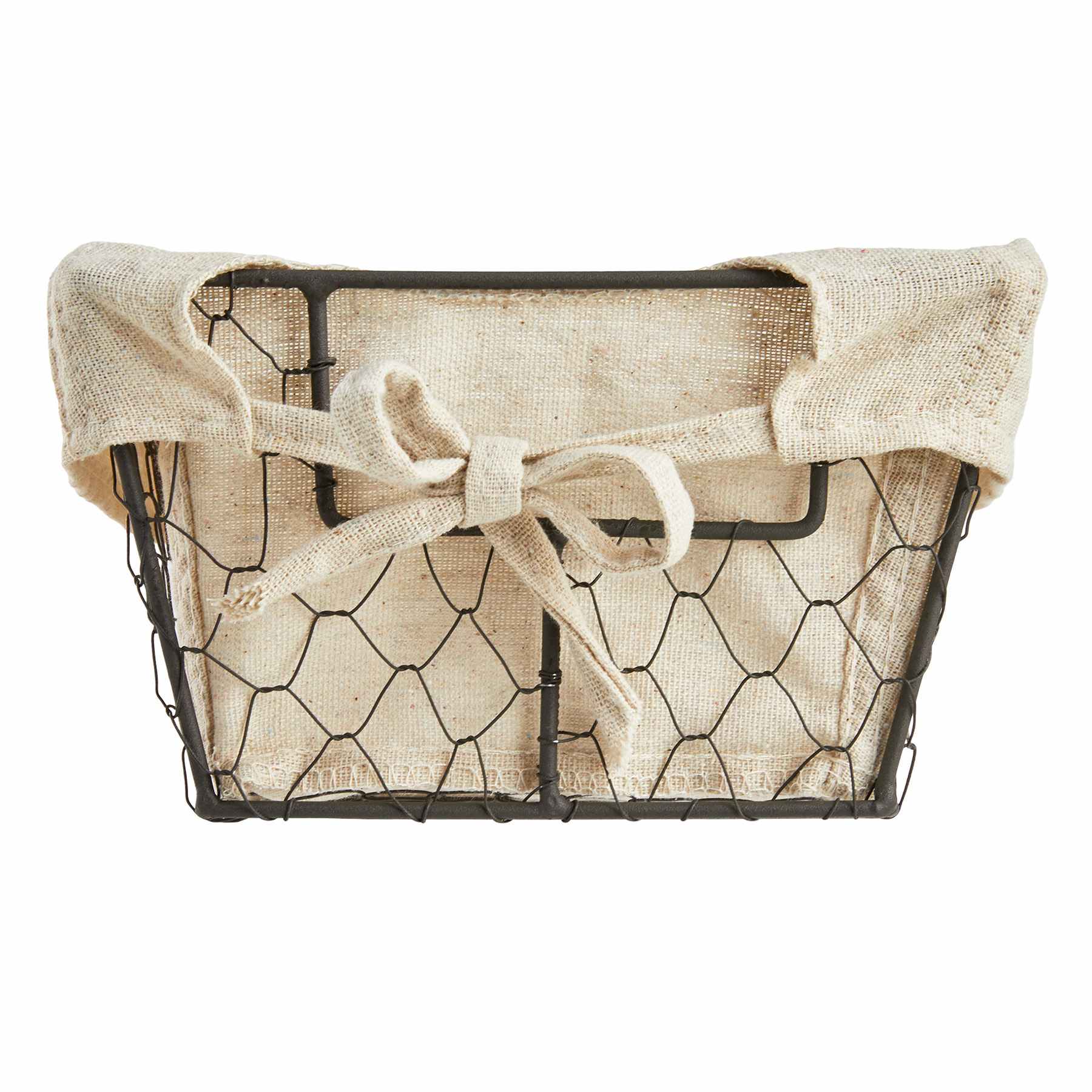 Metal Wire Storage Basket with Burlap Liner, Small