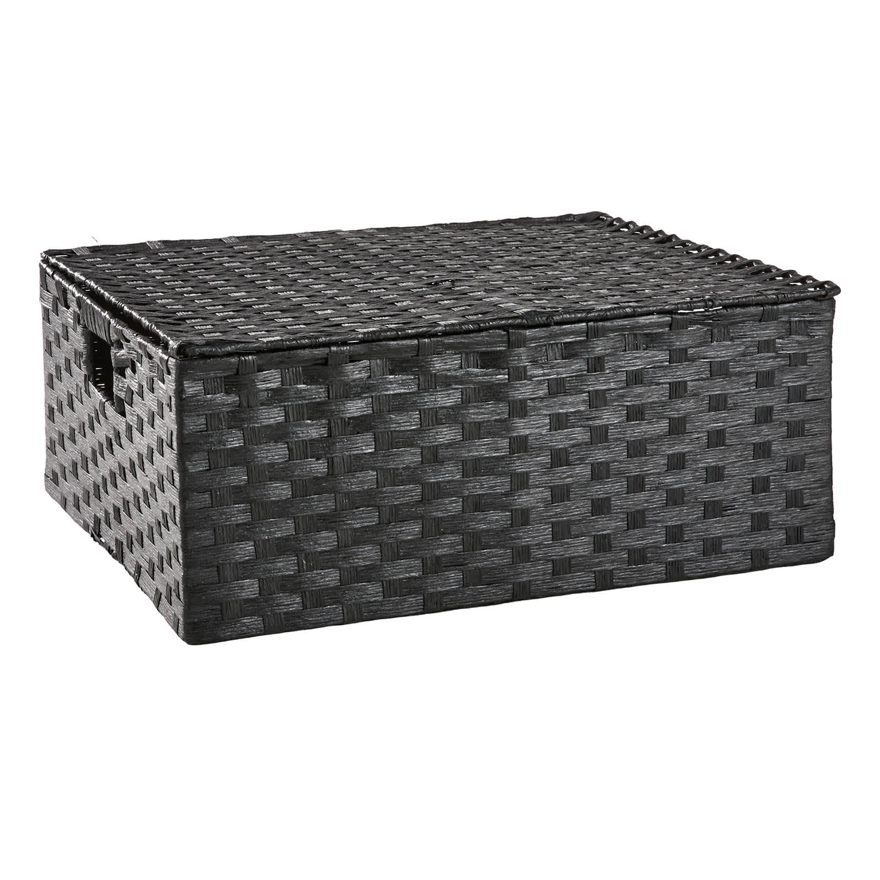 Black Paper Rope Rectangle Storage Basket with Lid, Large