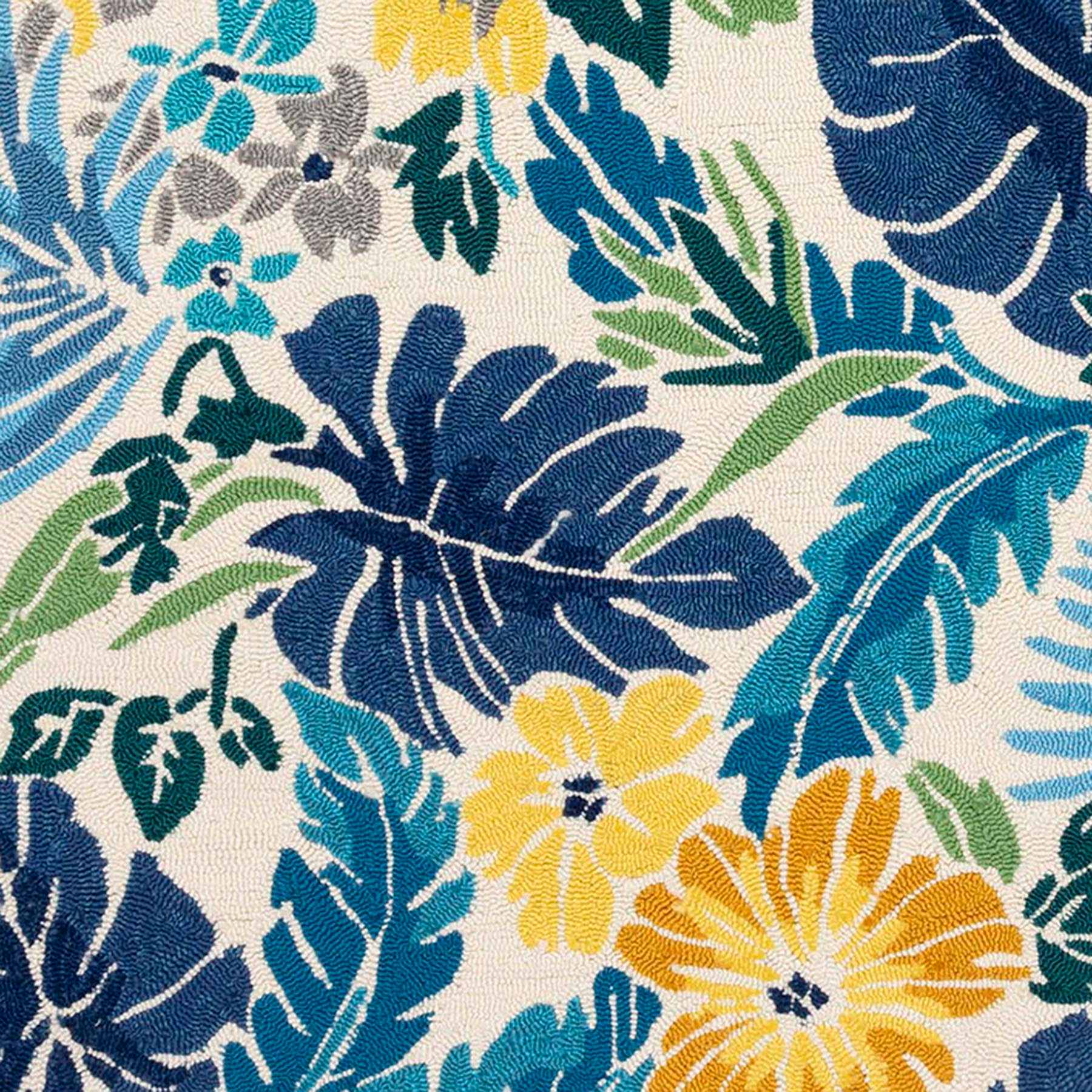 (E264) Santa Monica Blue Floral Indoor & Outdoor Accent Rug, 3x5