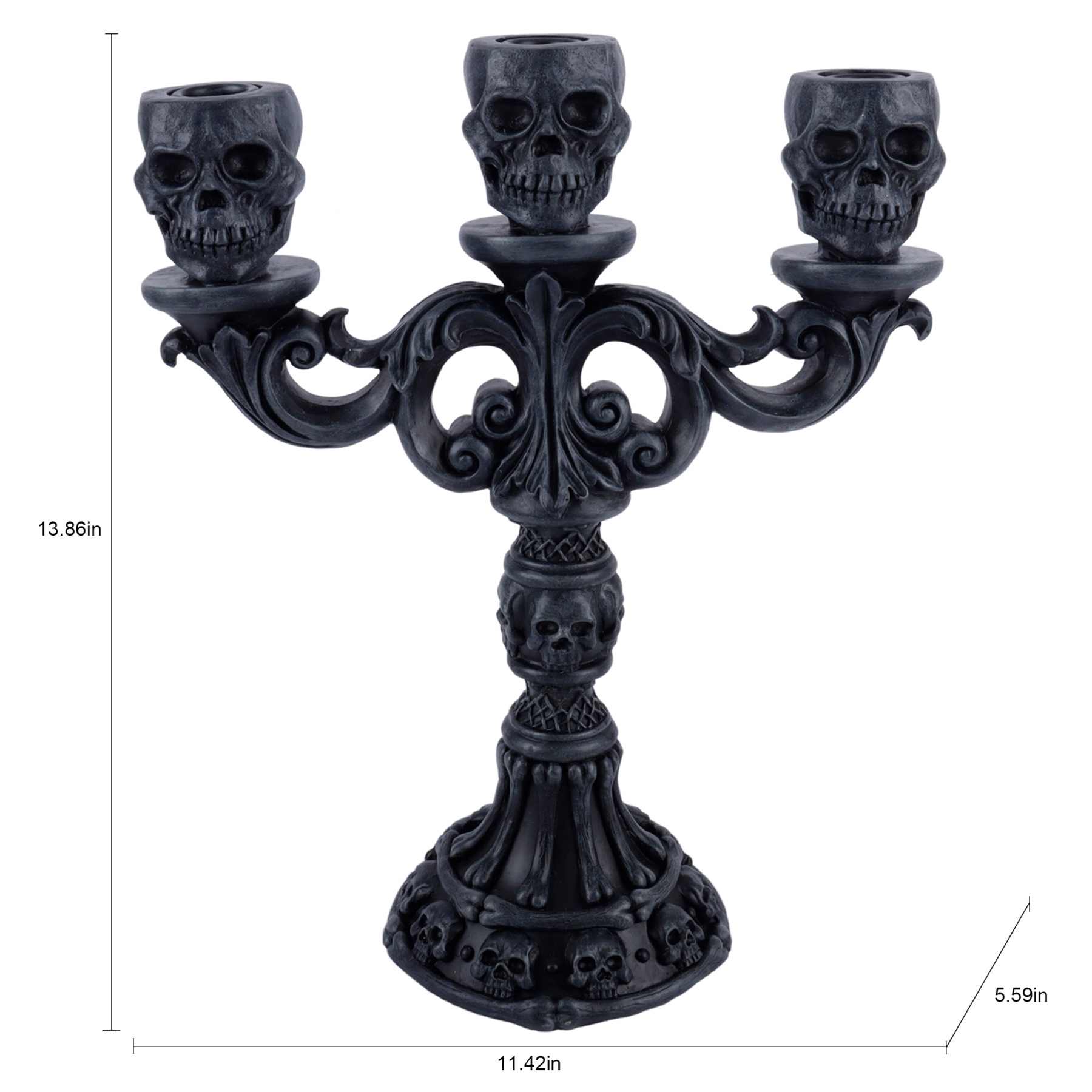 Midnight Shadows Black Skull Candelabra, 14"